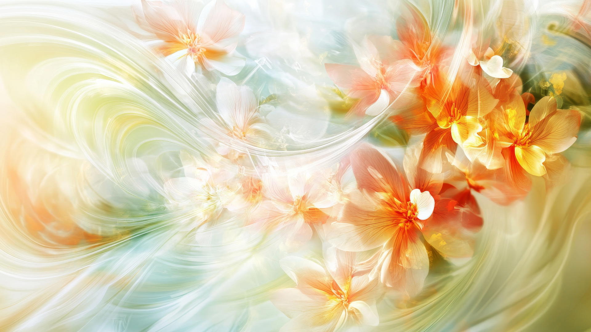 Spring wallpaper with swirling floral elements and light colors