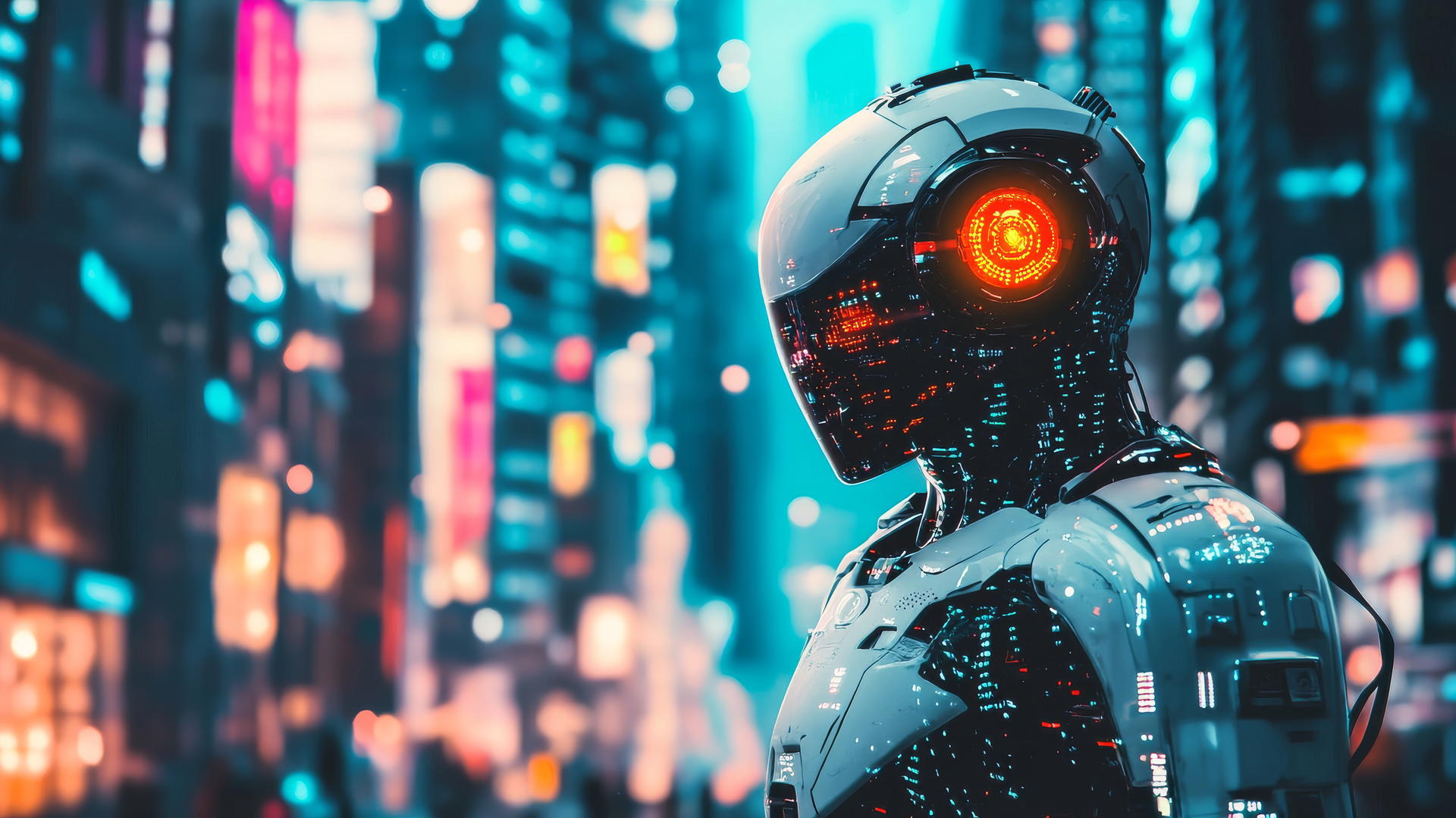 Cool wallpapers for boys featuring a futuristic robot in a high-tech city