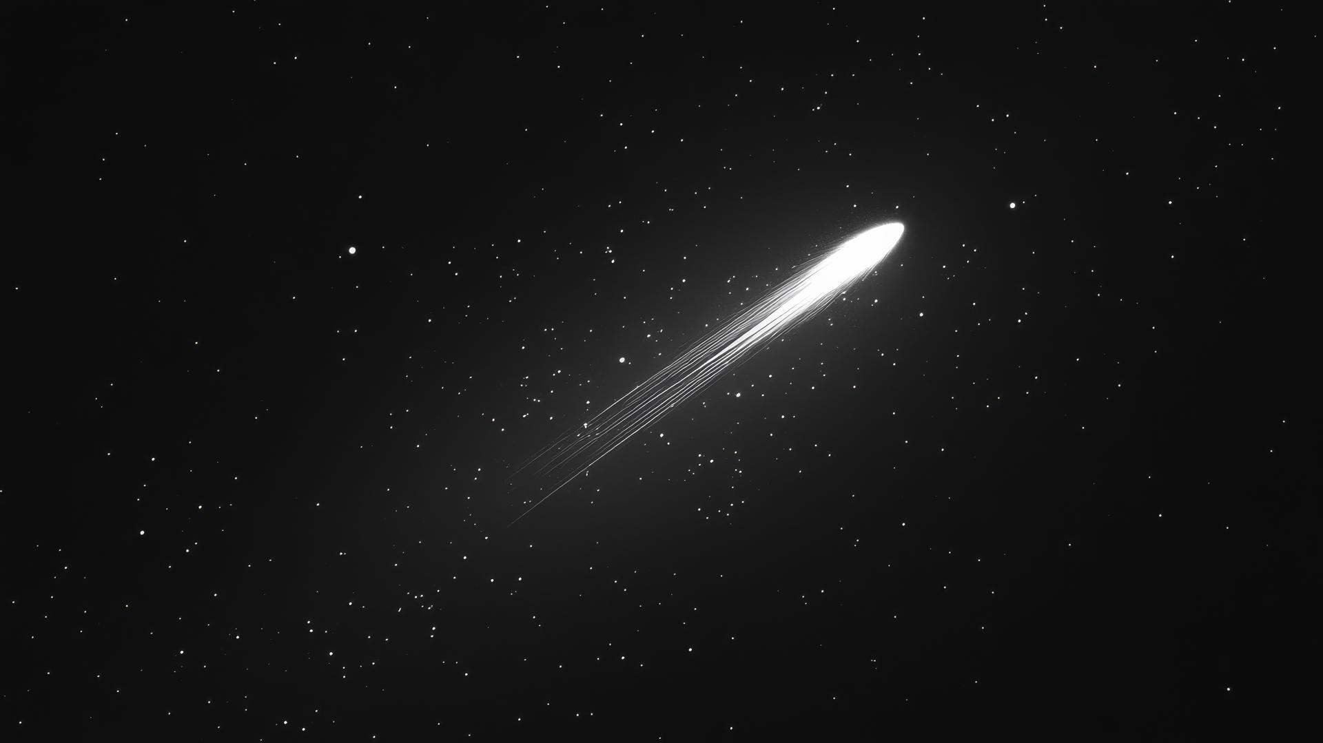 minimalist glowing comet streaking across a starry sky