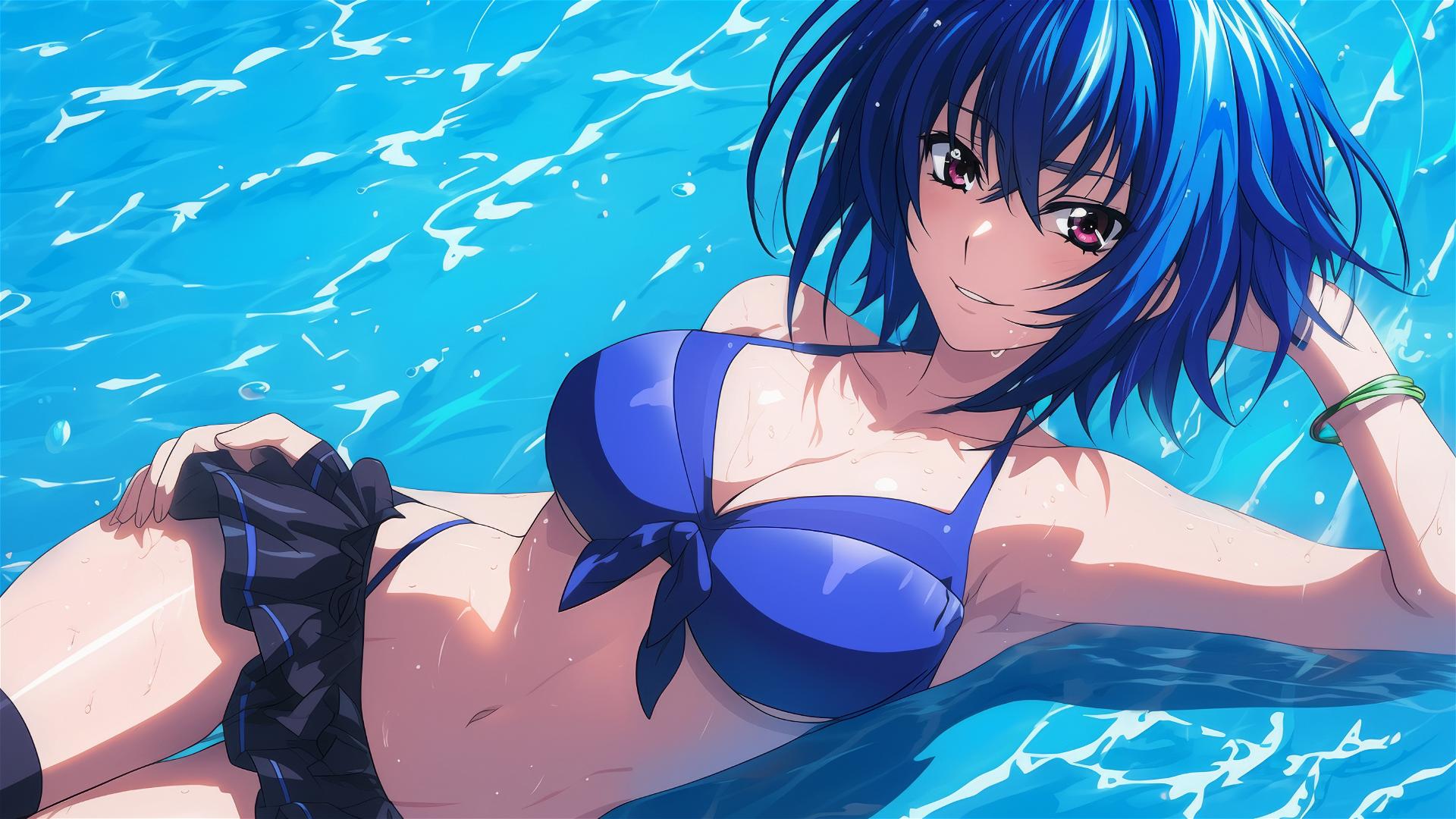Xenovia from High School DxD swimming in moonlit pool