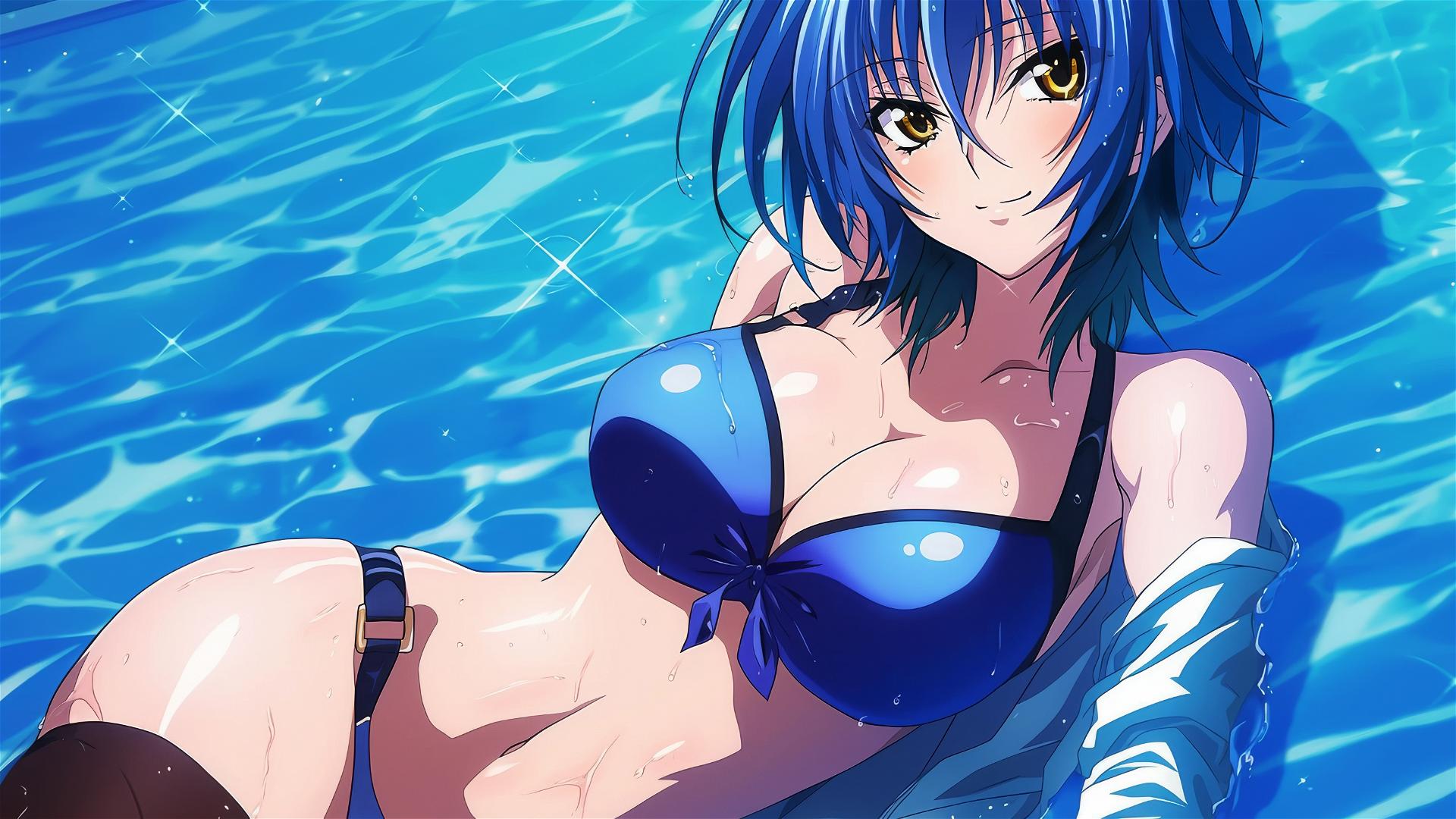 Xenovia from High School DxD swimming in pool with moonlight glow