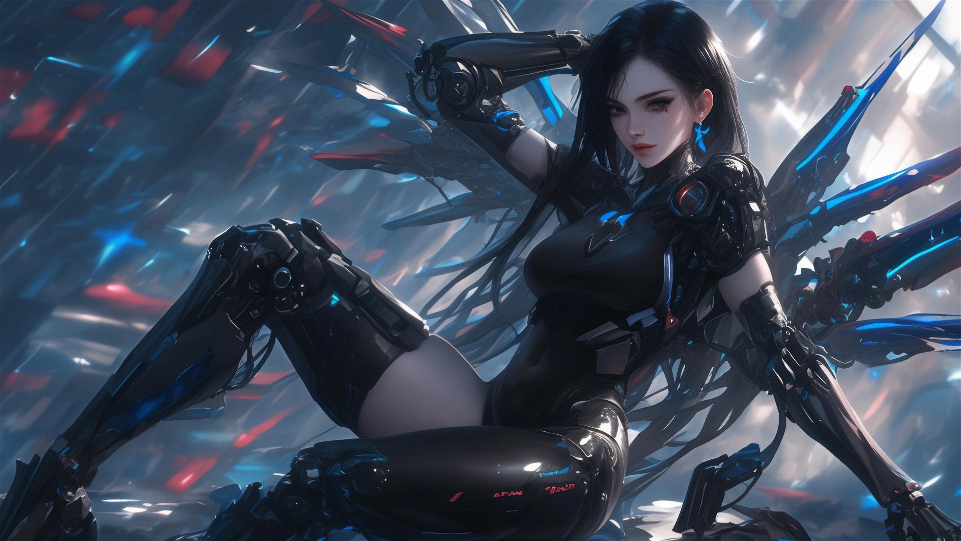 Cybernetic Agent Girl in dynamic pose with spotlight effect