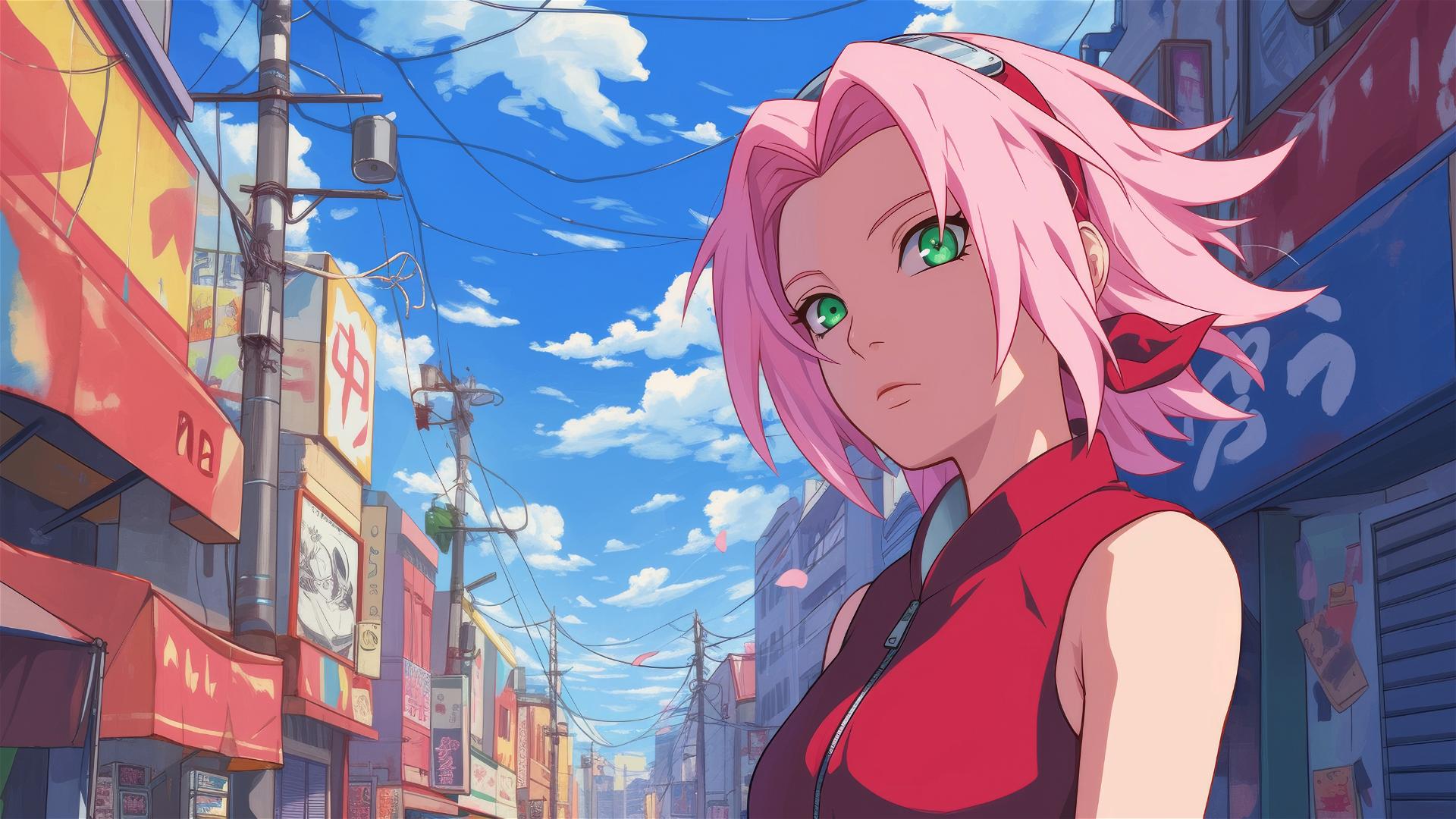 Sakura Haruno in modern Tokyo fashion at Harajuku
