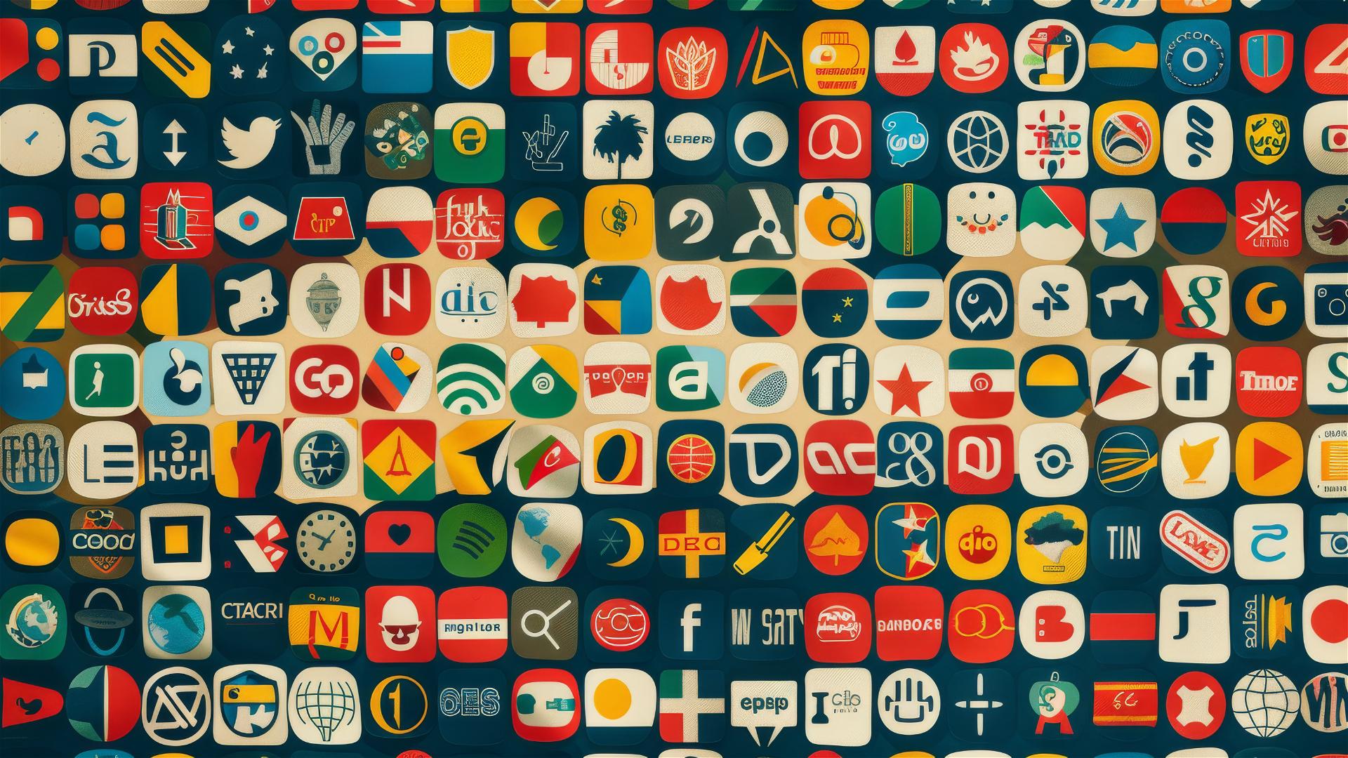 Collage of numerous global brand logos in minimalist style