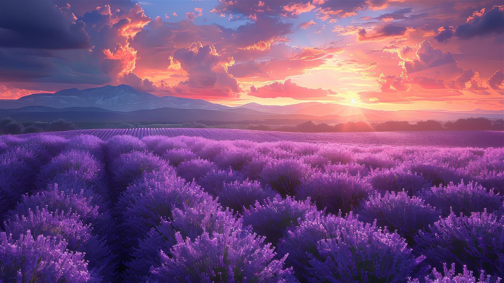 lavender field in the style of Impressionism