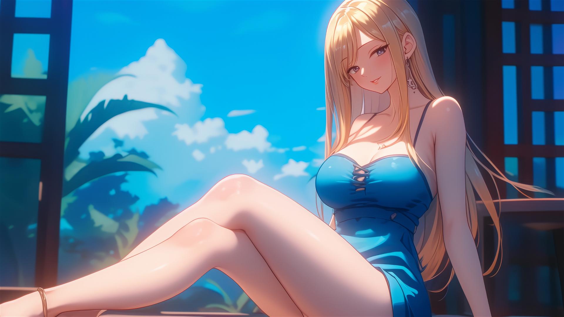 Lucy Heartfilia rests in a modern apartment under moonlight