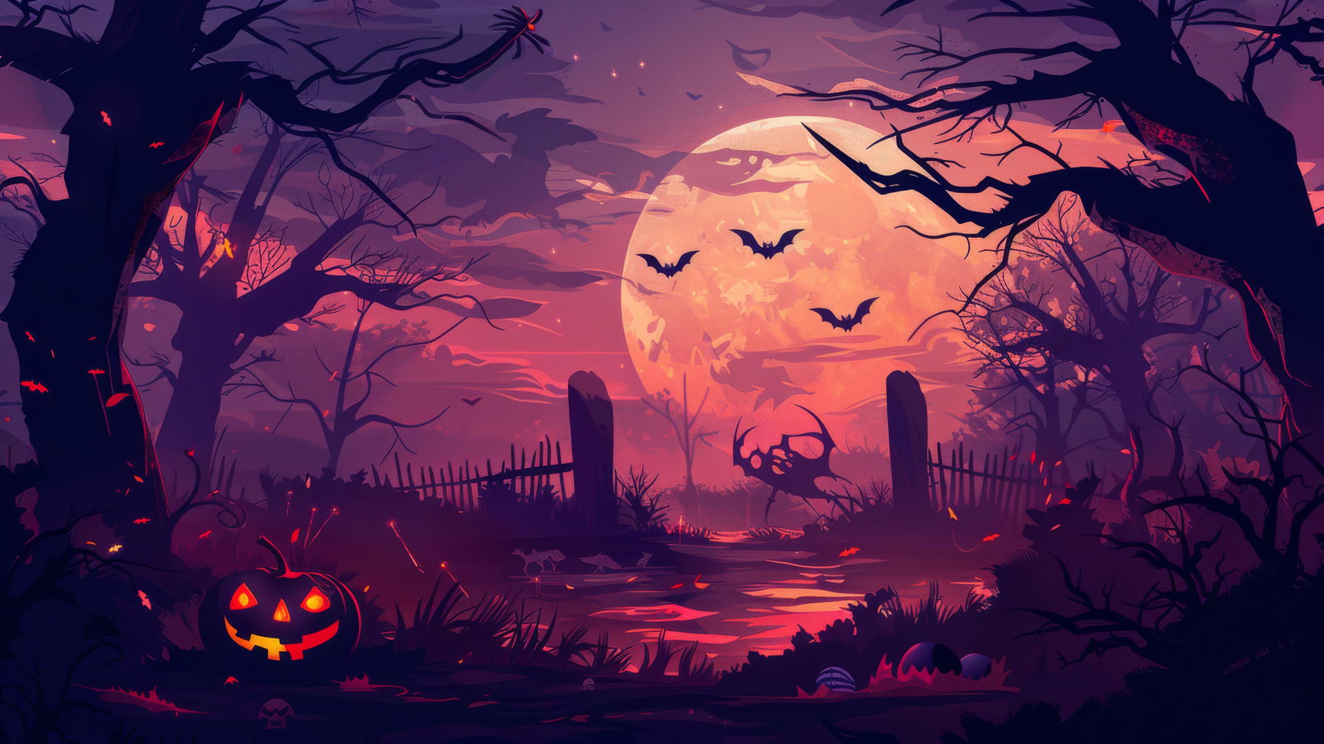 Halloween-themed background with dark and spooky elements