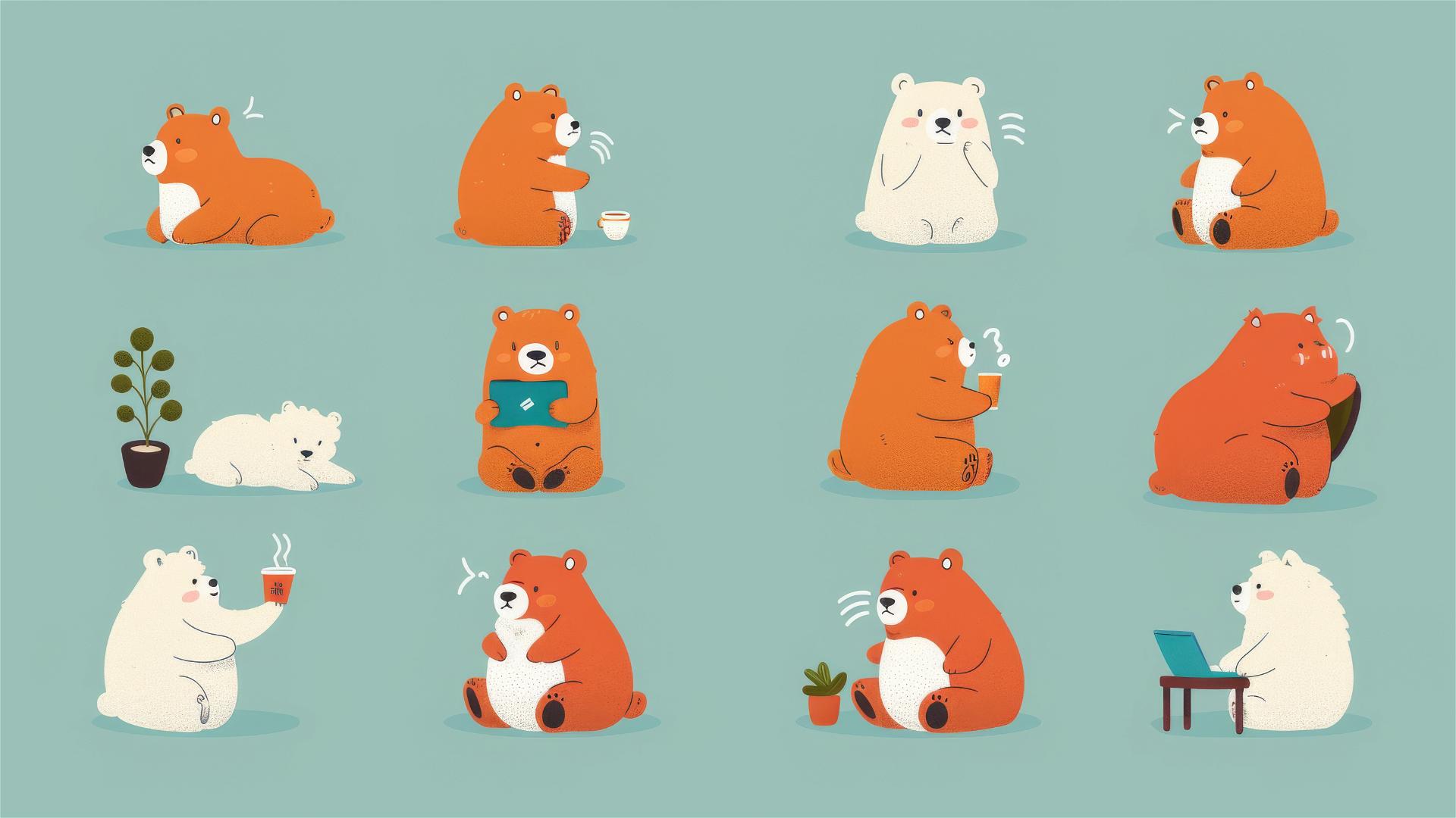 Cute bear stickers in various poses and expressions