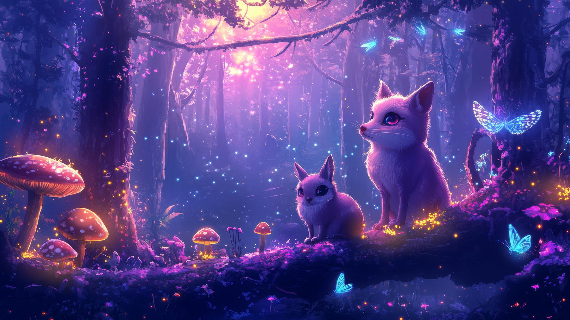 Popular cute wallpapers for girls featuring a magical forest with pastel woodland creatures.