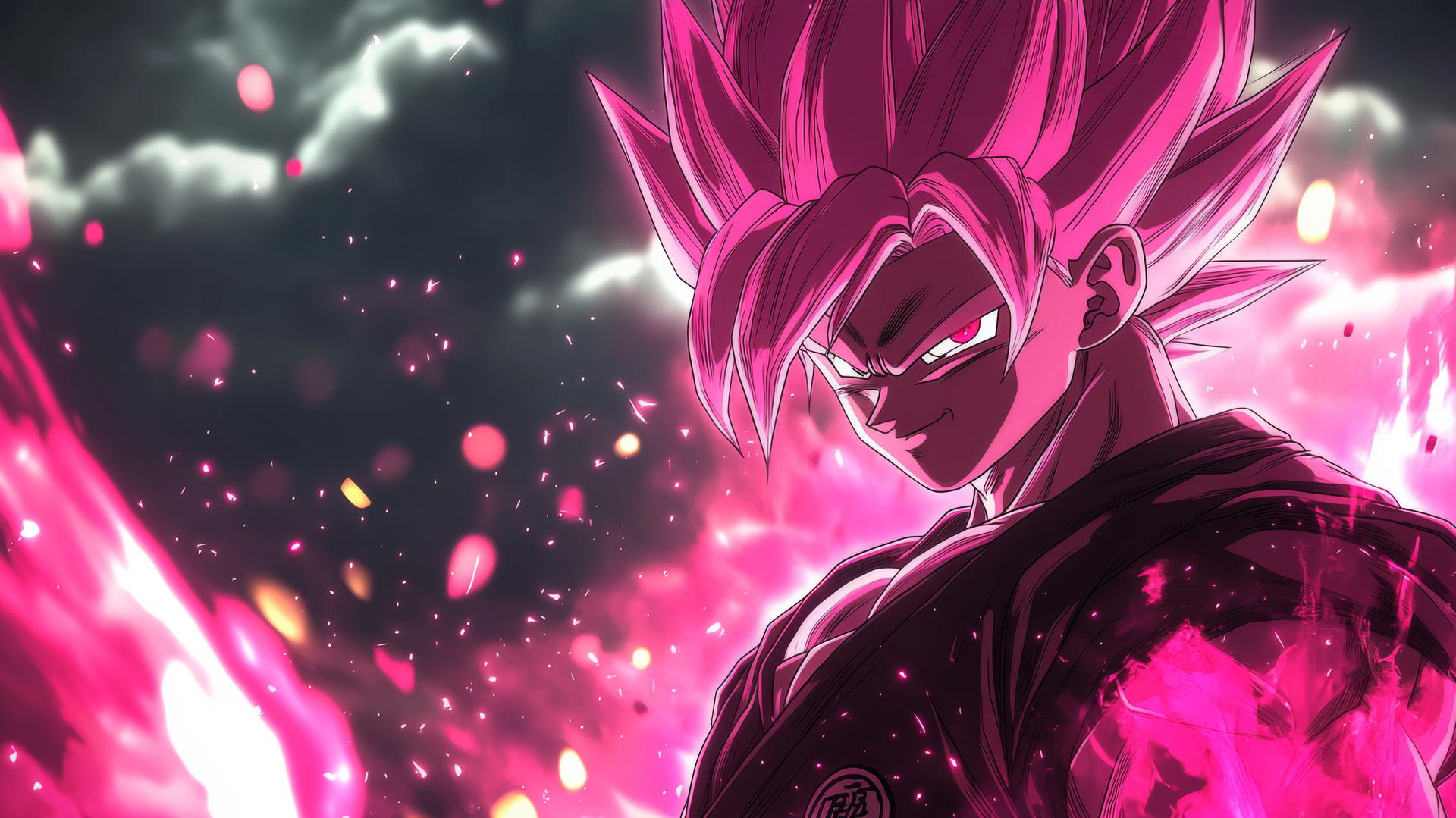 Epic close-up of Goku Black in Super Saiyan Rosé form, crackling aura, dark skies, goku black wallpaper 4k