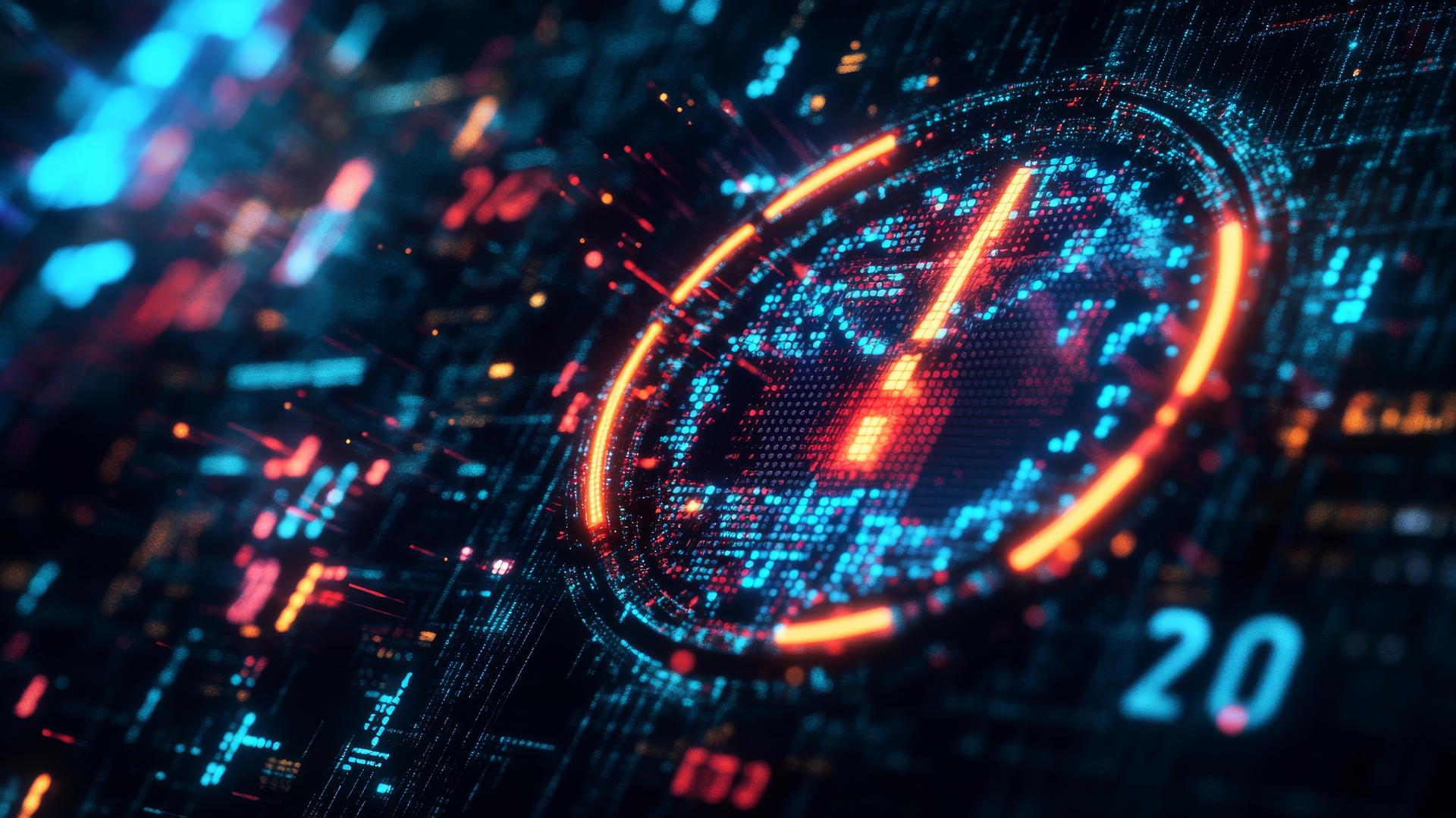 y2k wallpaper black with neon-colored retro digital clock, pixelated numbers, floating binary code, and digital artifacts