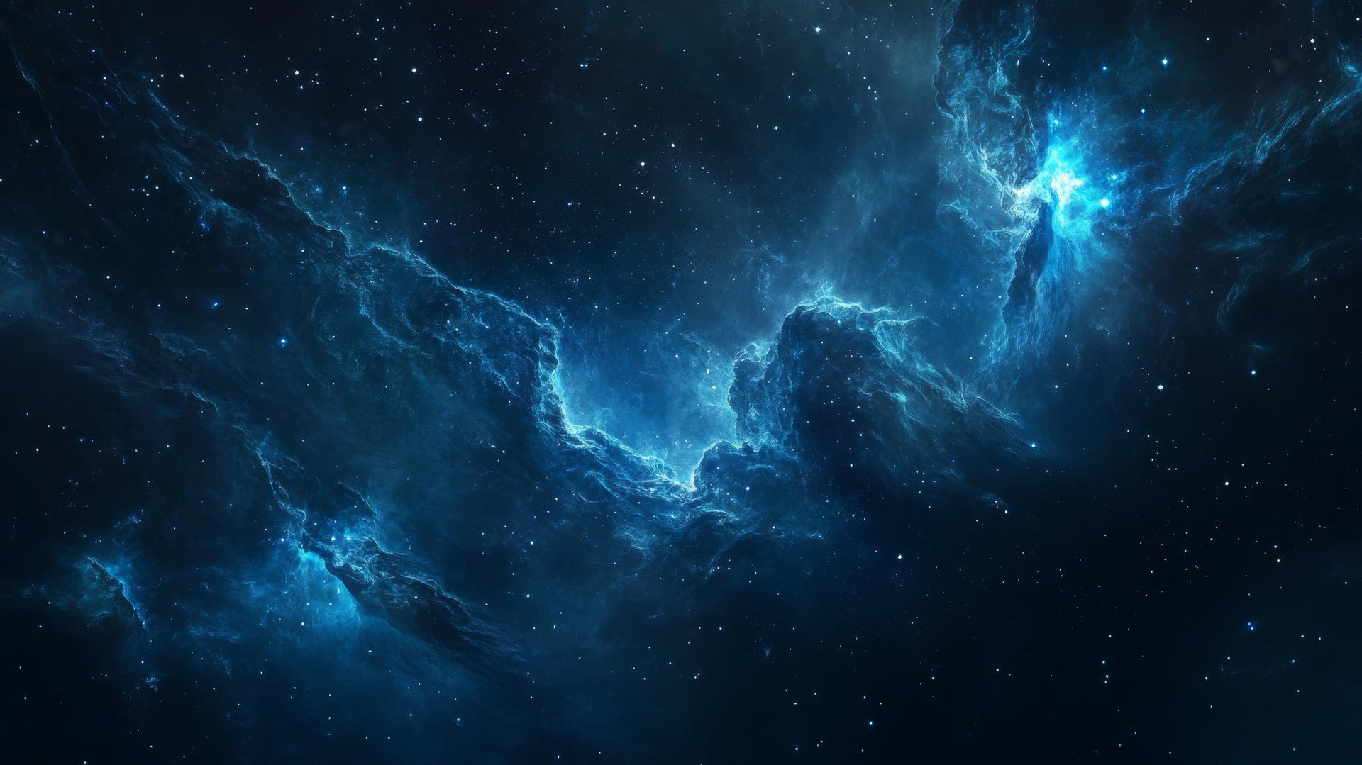 dark blue aesthetic wallpaper with cosmic nebula, swirling gases, and sparkling stars