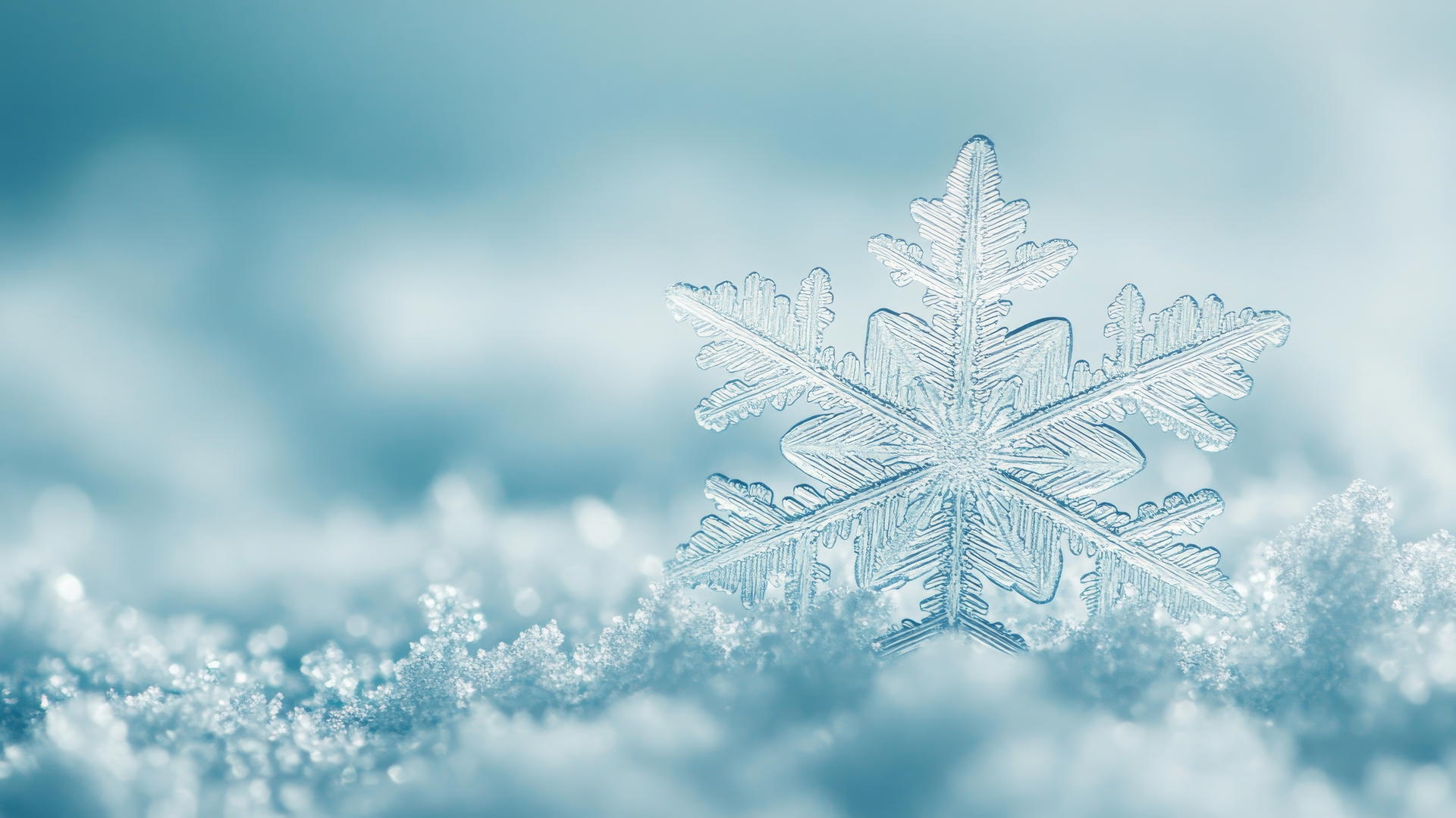 Delicate snowflake on frosted surface, intricate design, winter wallpaper