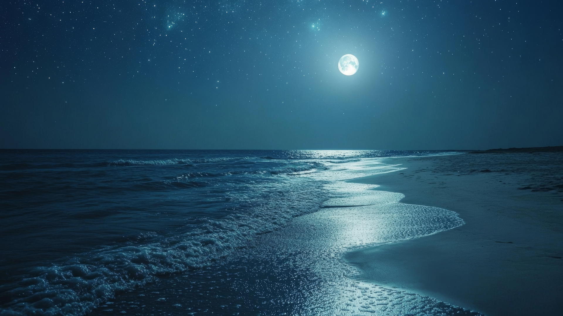Aesthetic beach wallpaper with a calm, moonlit night scene