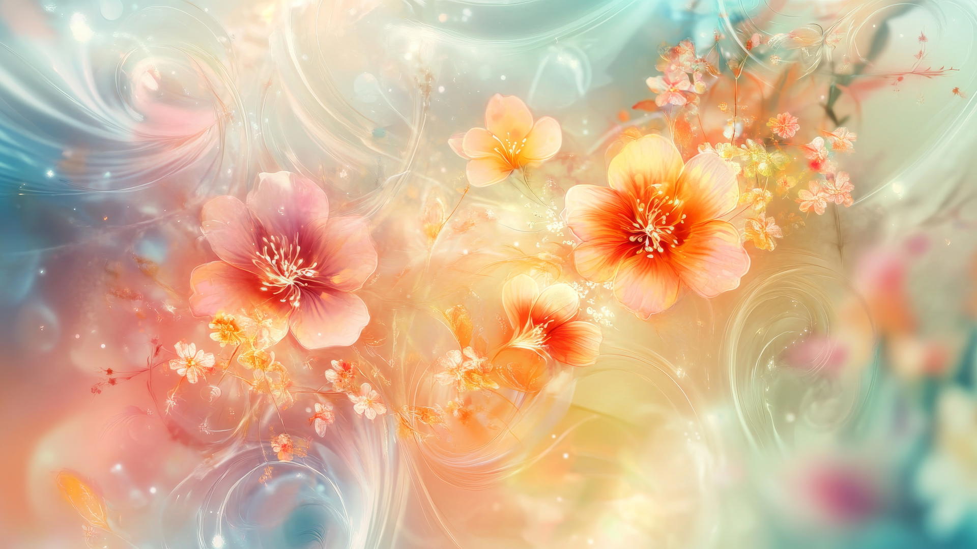 spring wallpaper with swirling floral elements and light colors