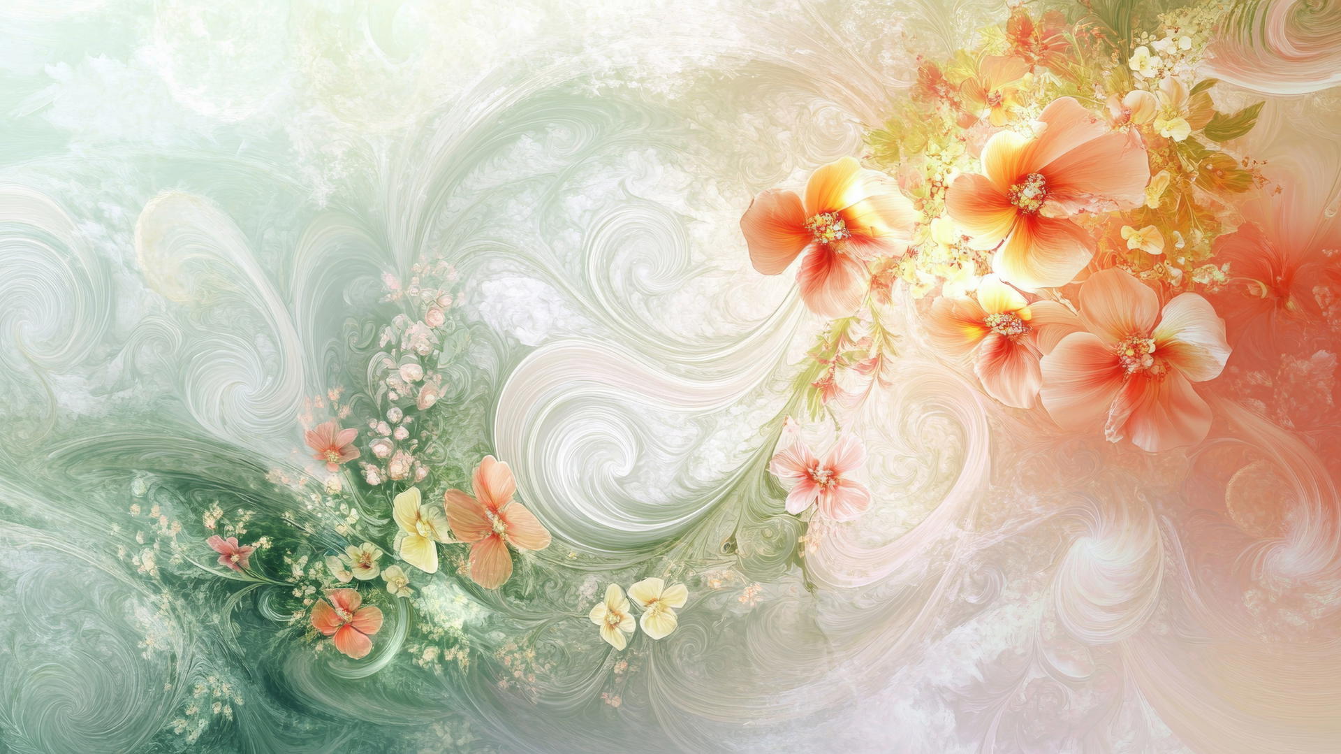 spring wallpaper with swirling floral elements and light colors