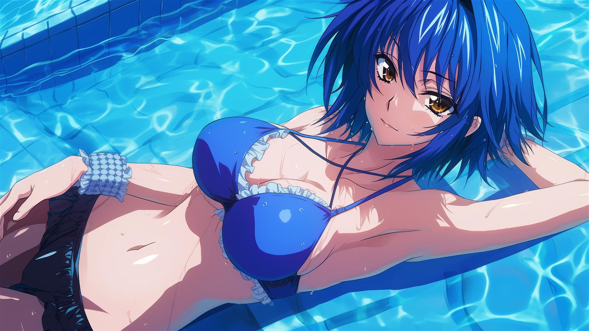 Xenovia from High School DxD swimming in moonlit pool