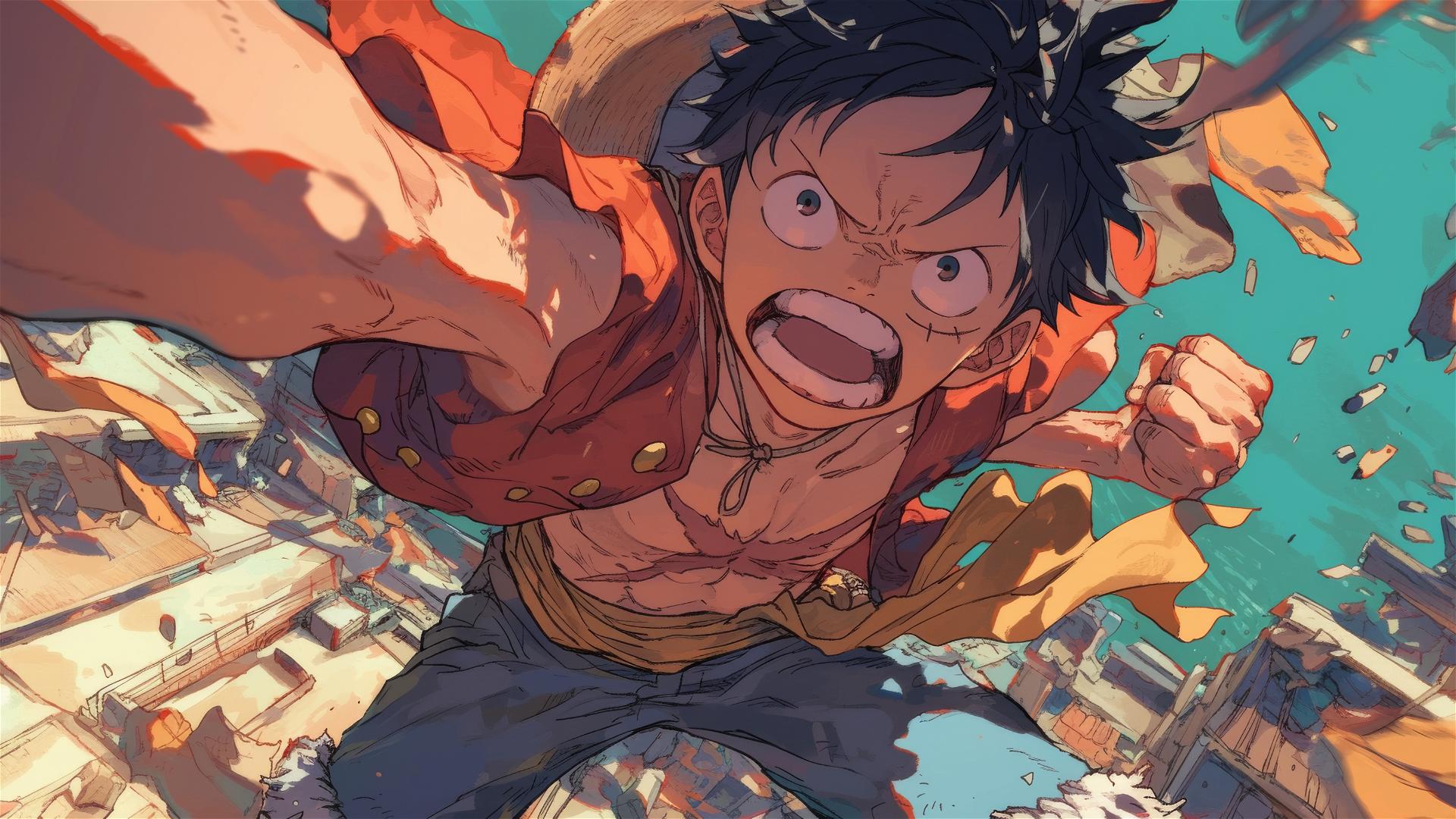 Overhead shot of Luffy from One Piece