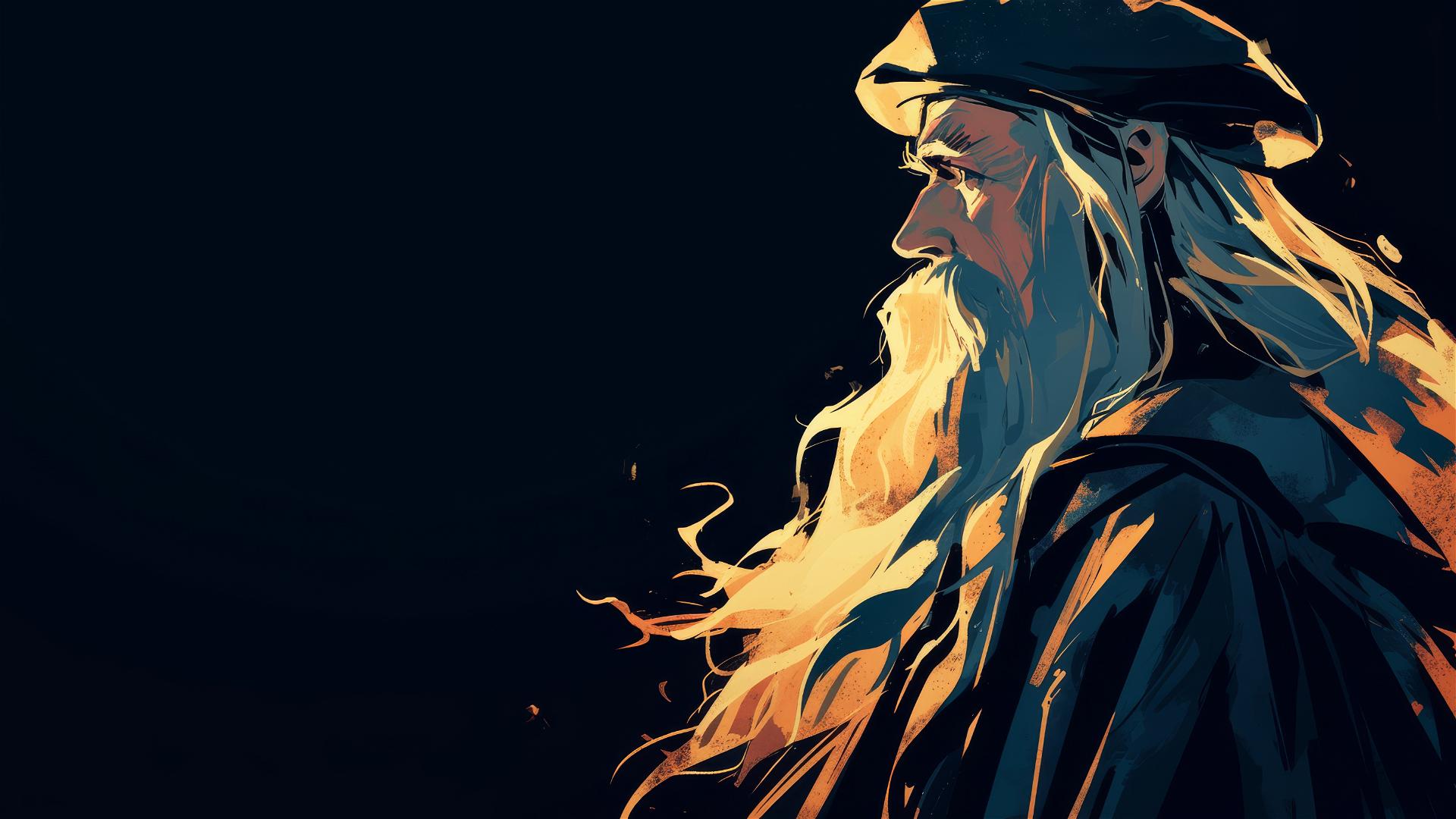 Professor Dumbledore drawing with dark background and spotlight