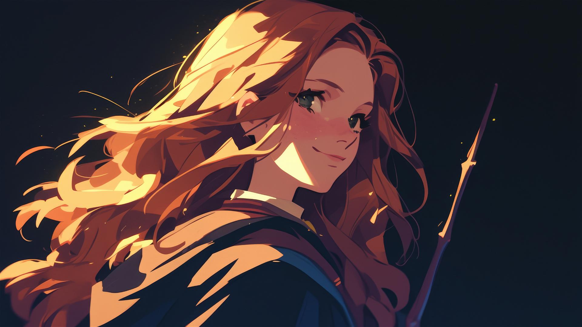 Ginny Weasley illustration on dark background with spotlight
