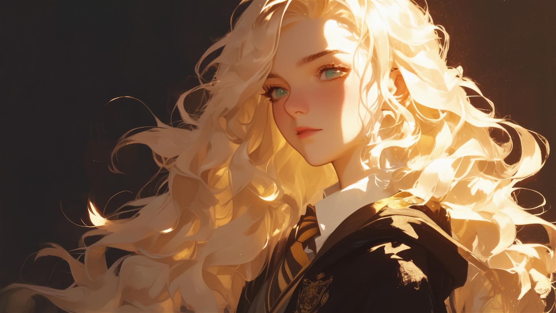 Luna Lovegood illustration with dark background and spotlight