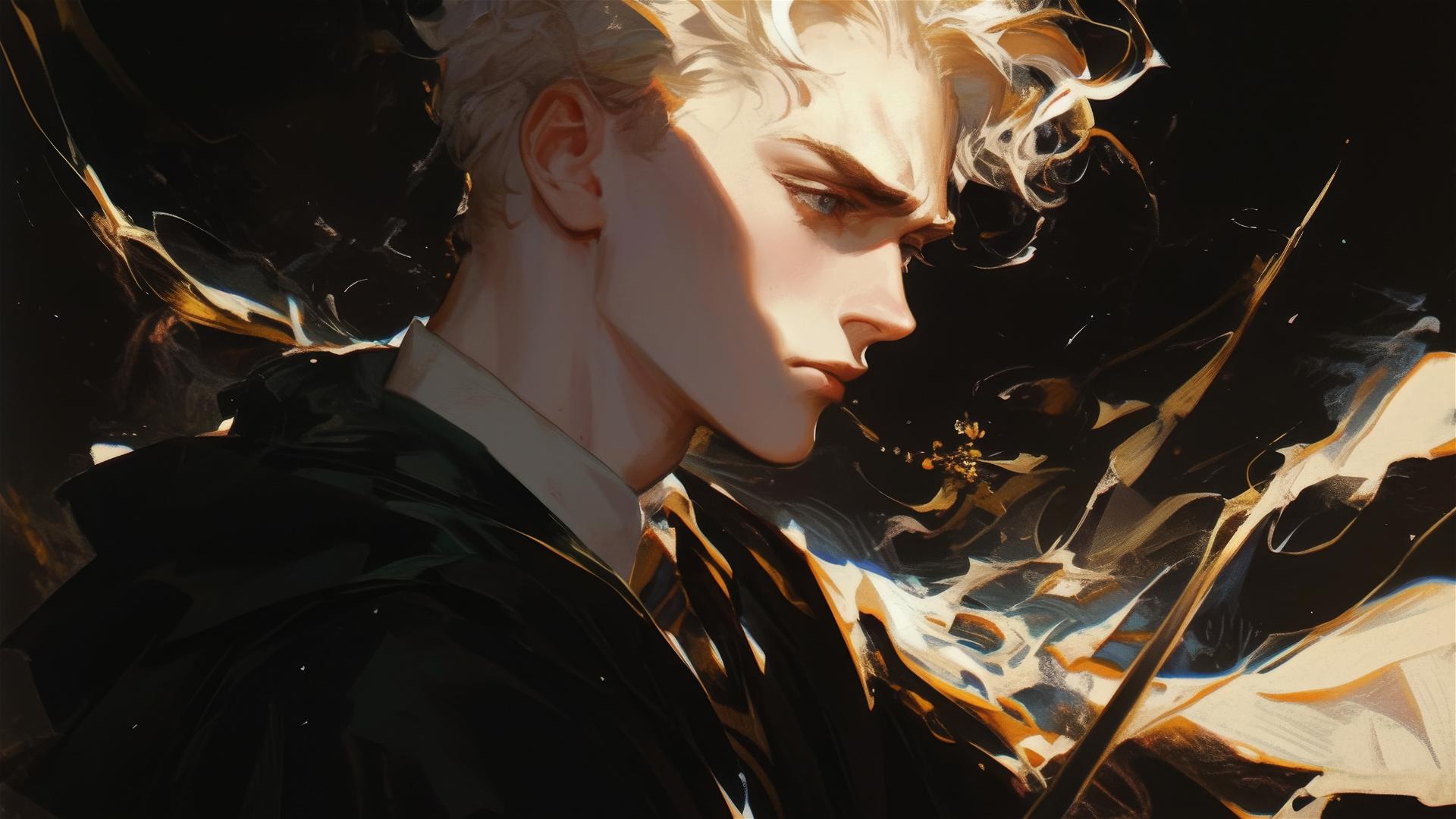 Artistic Draco Malfoy portrait with spotlight effect