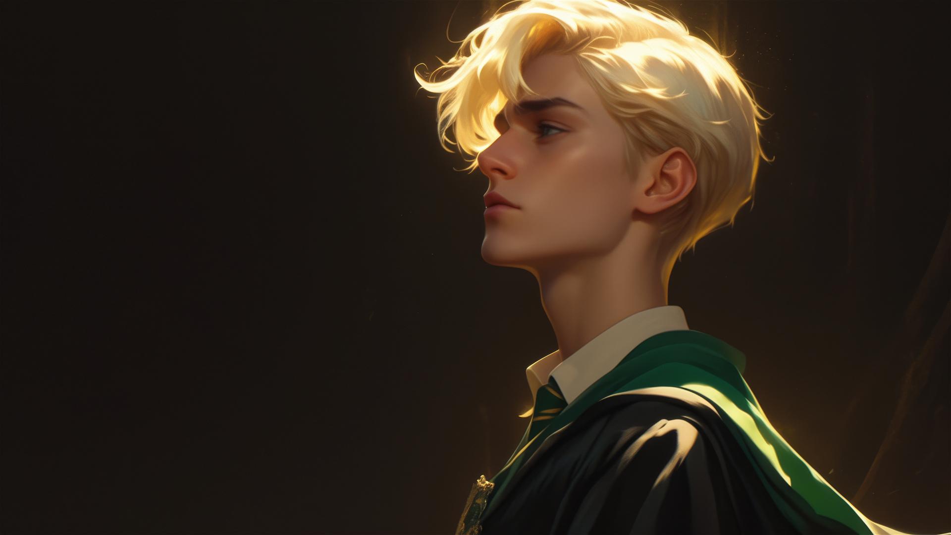 Draco Malfoy artistic illustration on dark background with spotlight effect