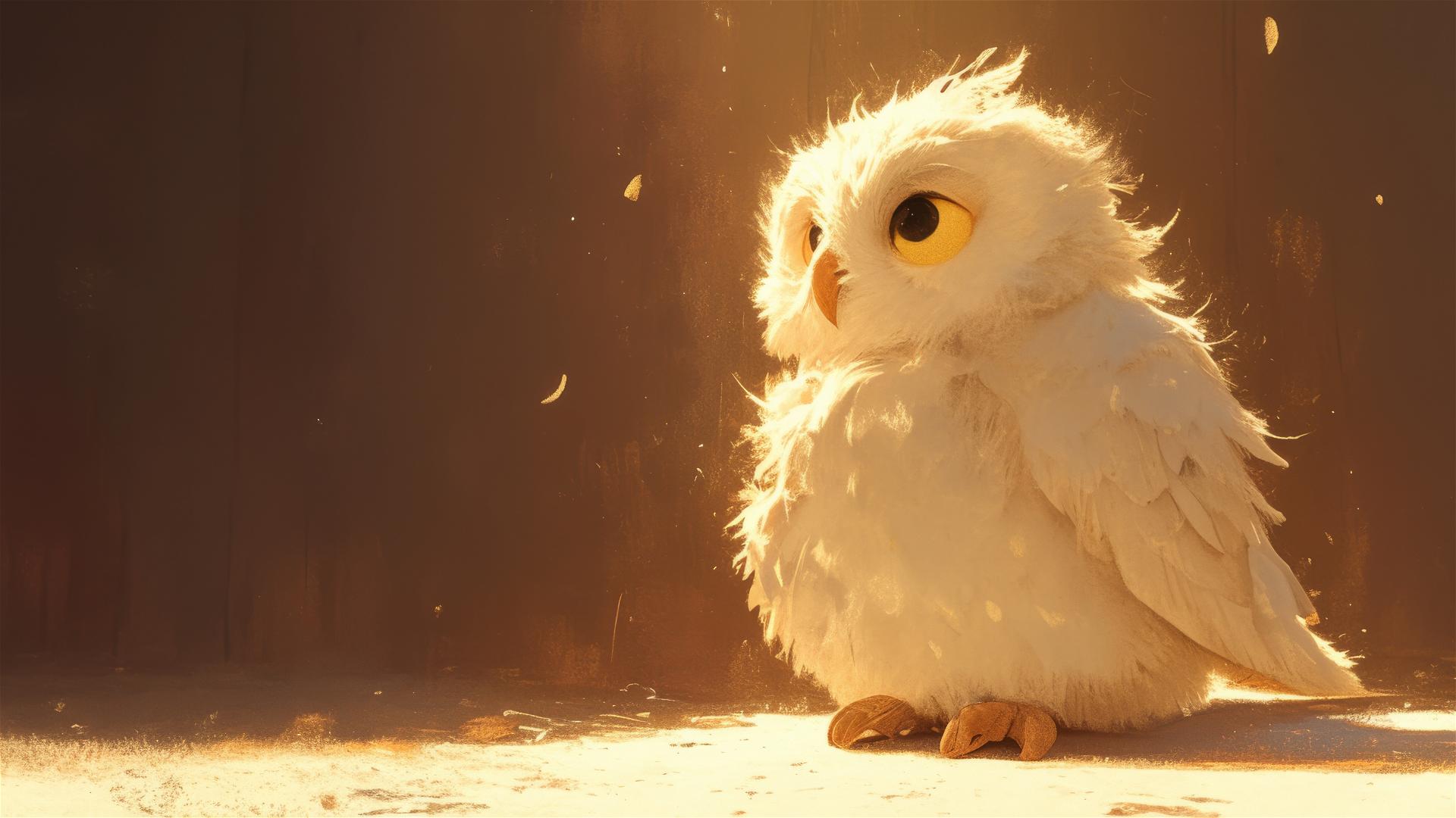 Hedwig the owl from Harry Potter on dark background with spotlight