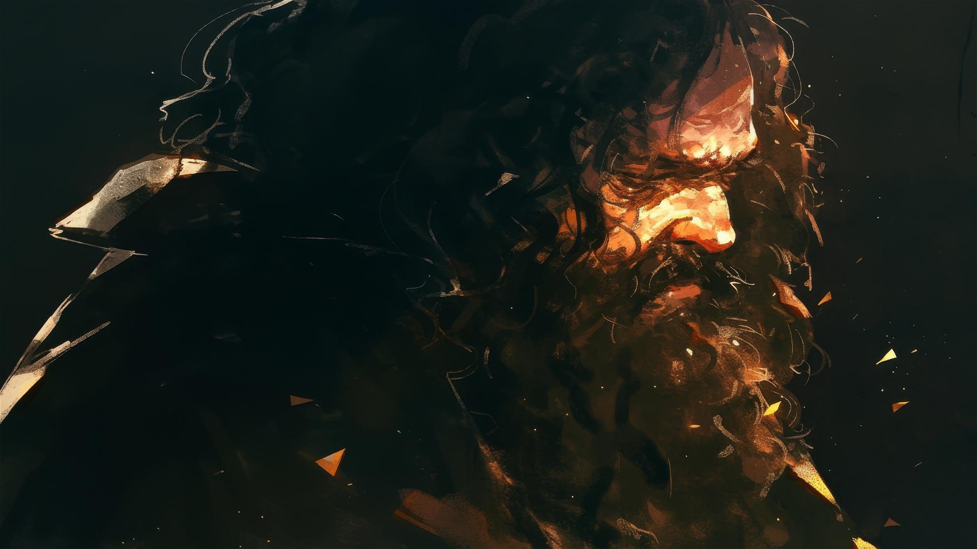 Artistic illustration of Hagrid from Harry Potter with dark background and spotlight effect