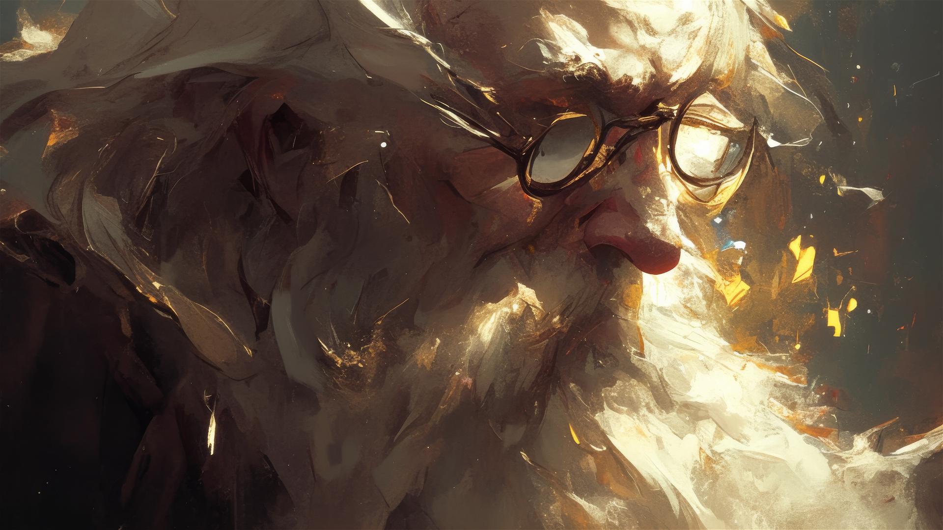 Albus Dumbledore illustration with dark background and spotlight