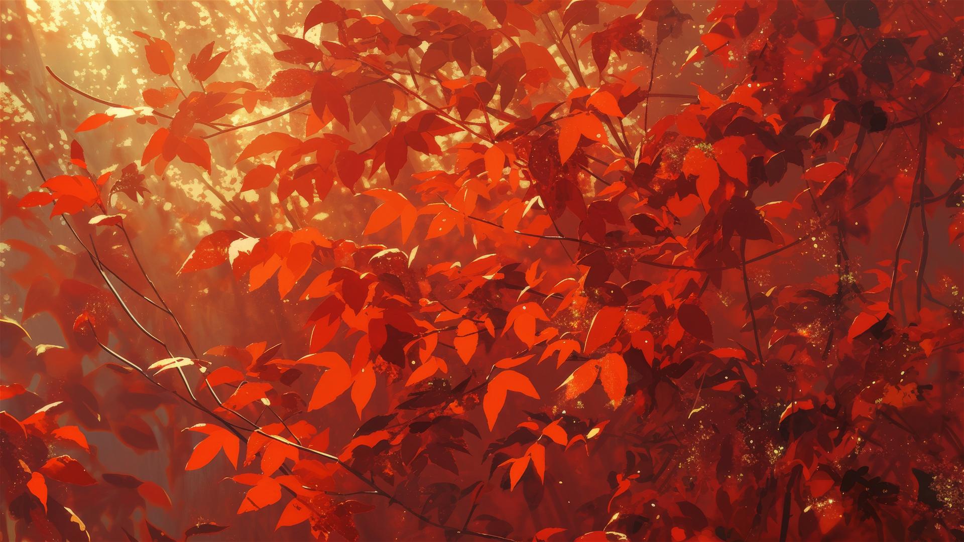 Autumn leaves resembling flames in a forest