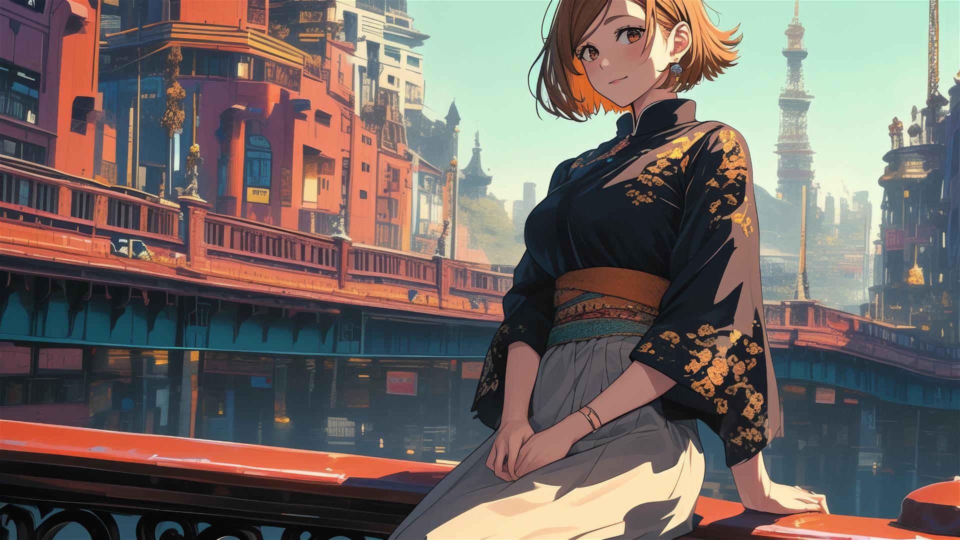 Nobara Kugisaki in bridal kimono on Nihonbashi bridge
