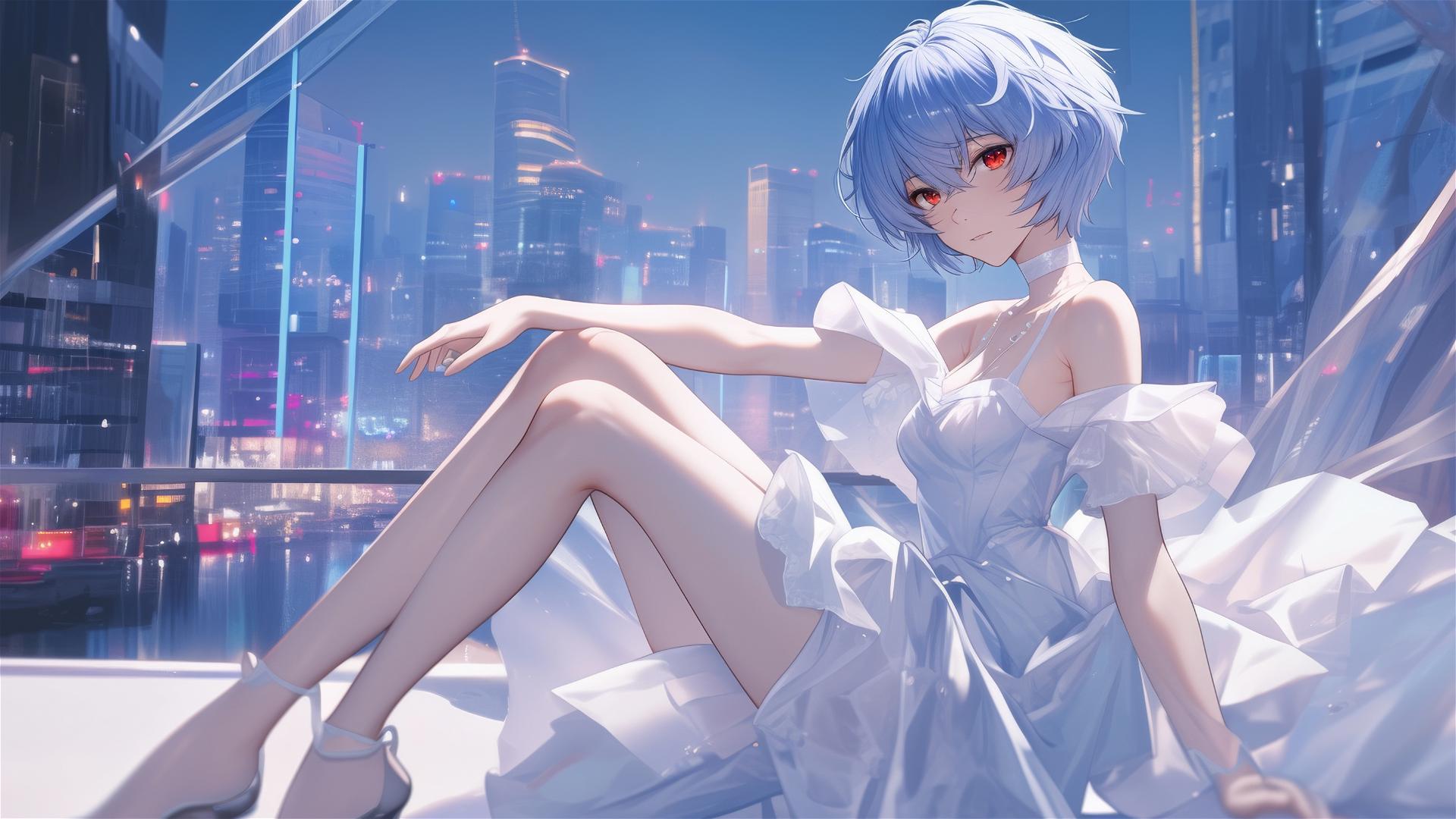 Rei Ayanami in a chic dress at Tokyo art gallery
