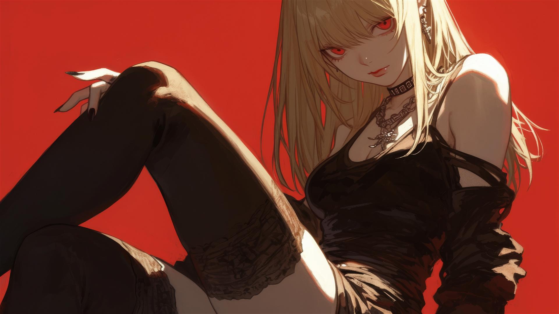 Misa Amane from Death Note with red eyes in dynamic pose