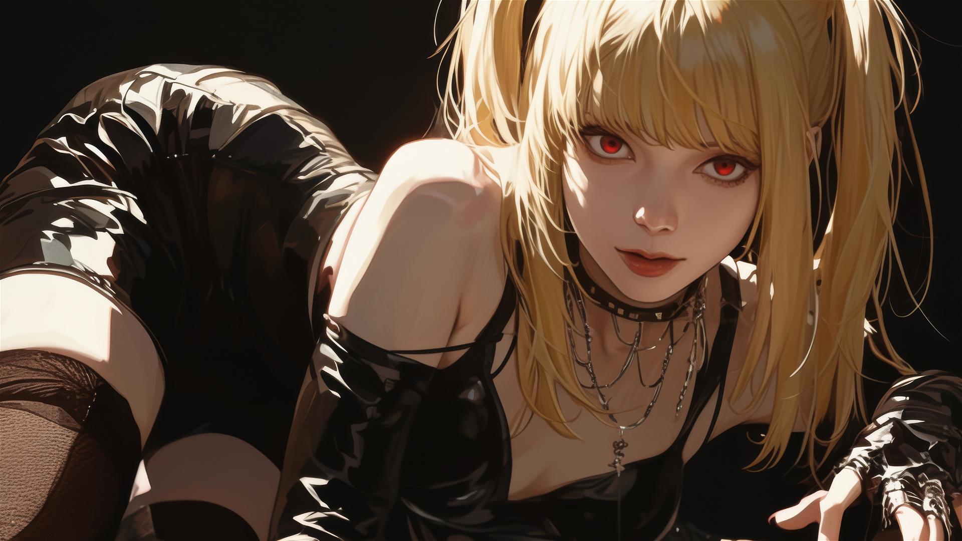 Misa Amane from Death Note with red eyes in dynamic pose