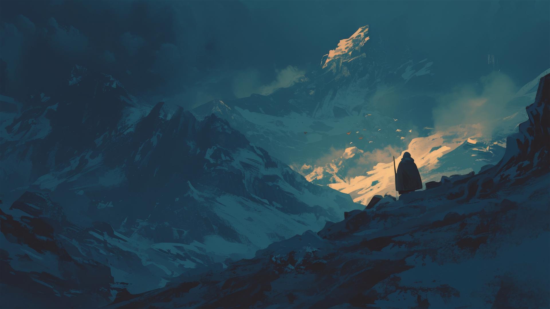 Black mountain pass at night with a whisper of wind