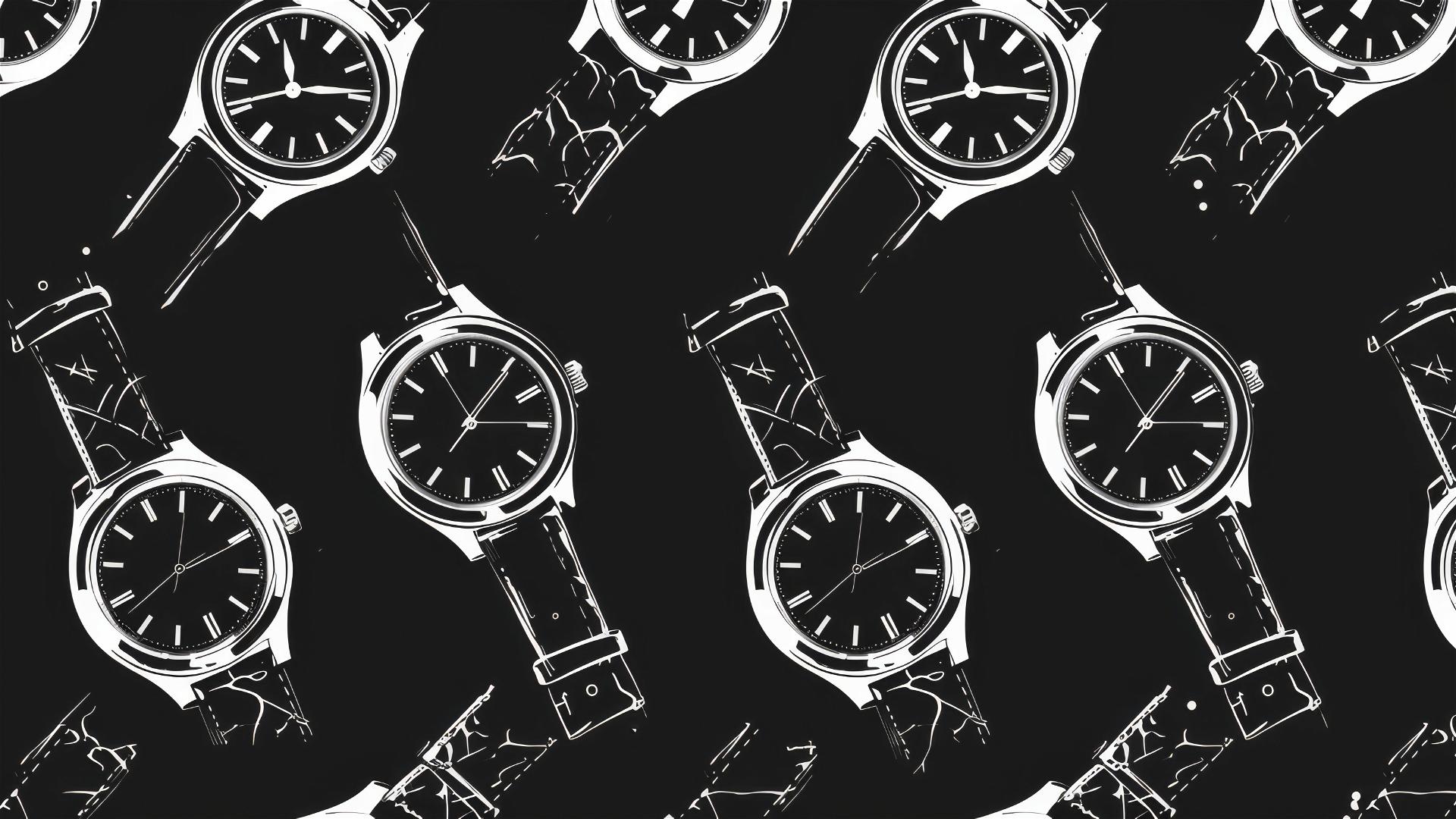 Illustration of seamless wristwatch pattern in black and white