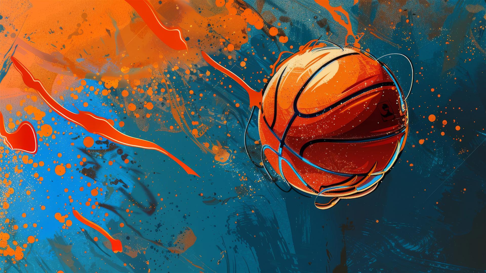 Retro basketball-themed image with abstract elements