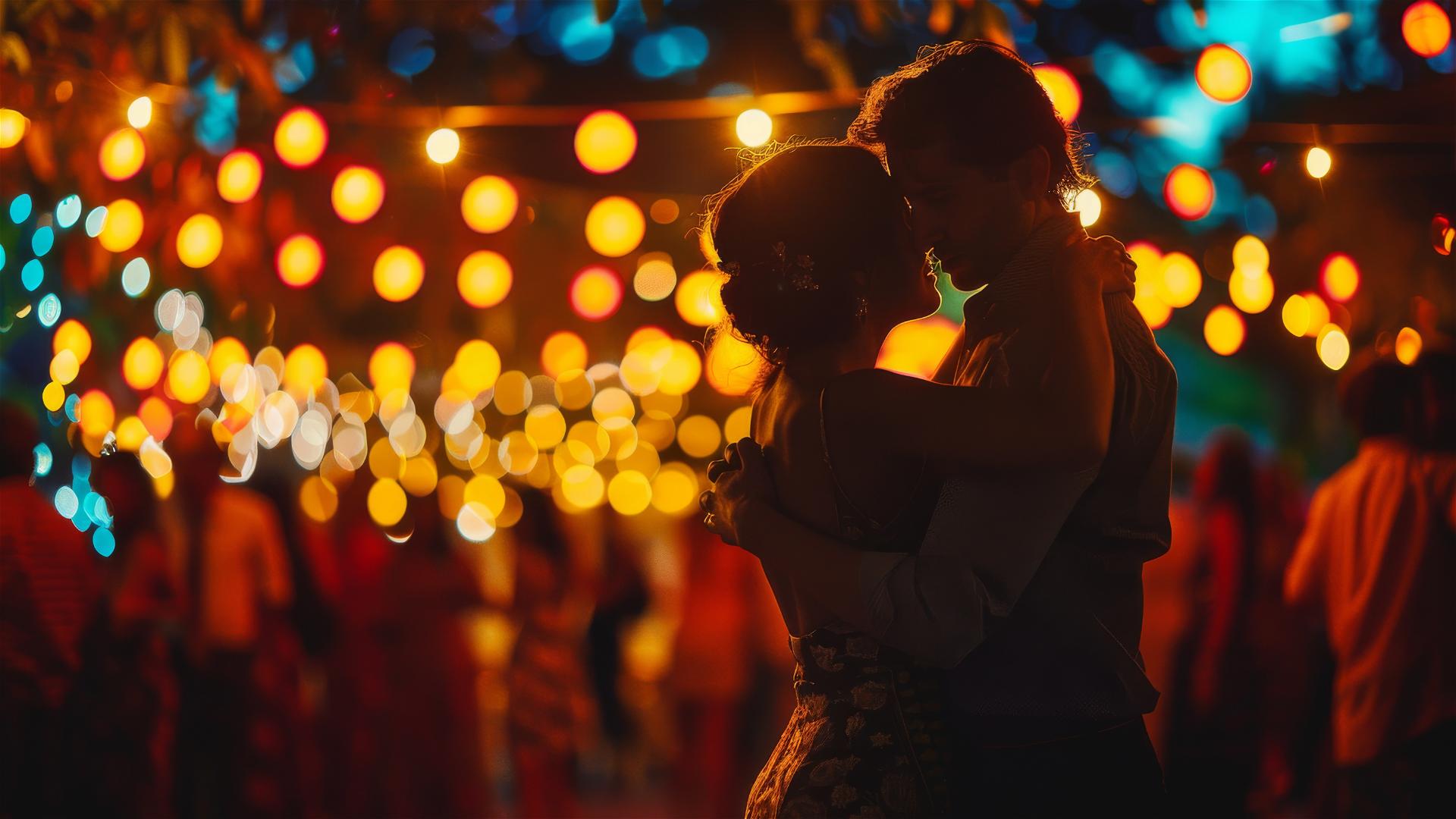 Individual dancing at a starlit festival celebrating love
