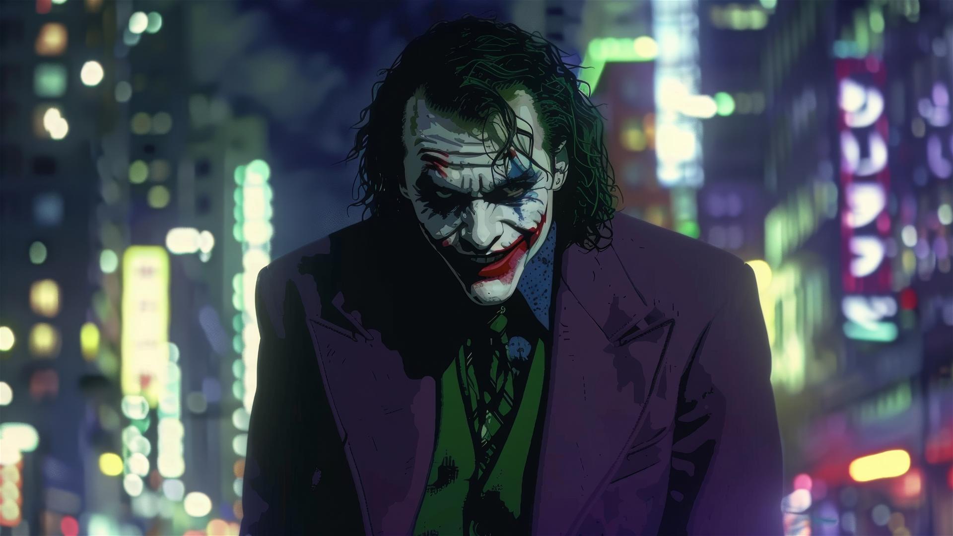 Joker Heath Ledger full body 90s anime aesthetic