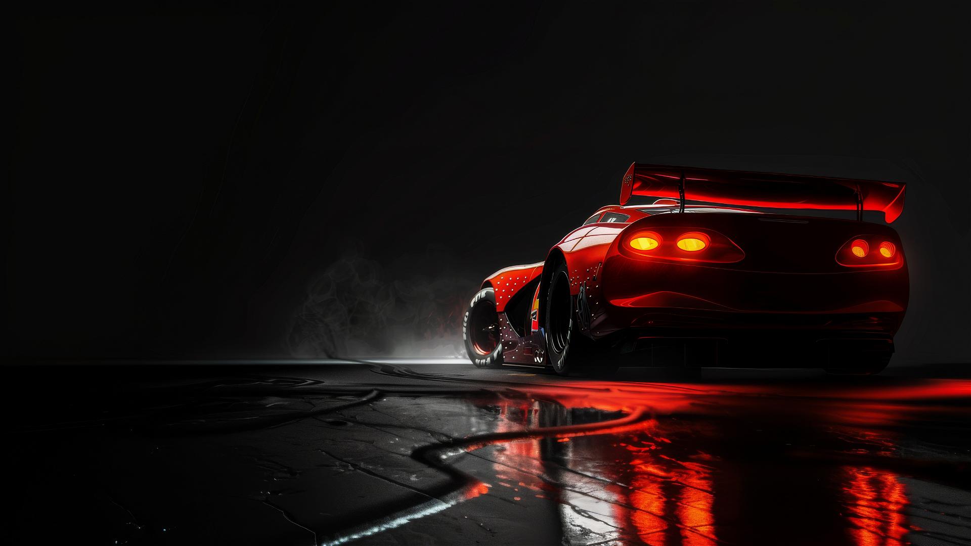 Lightning McQueen from Harry Potter in Pixar style, rear close-up