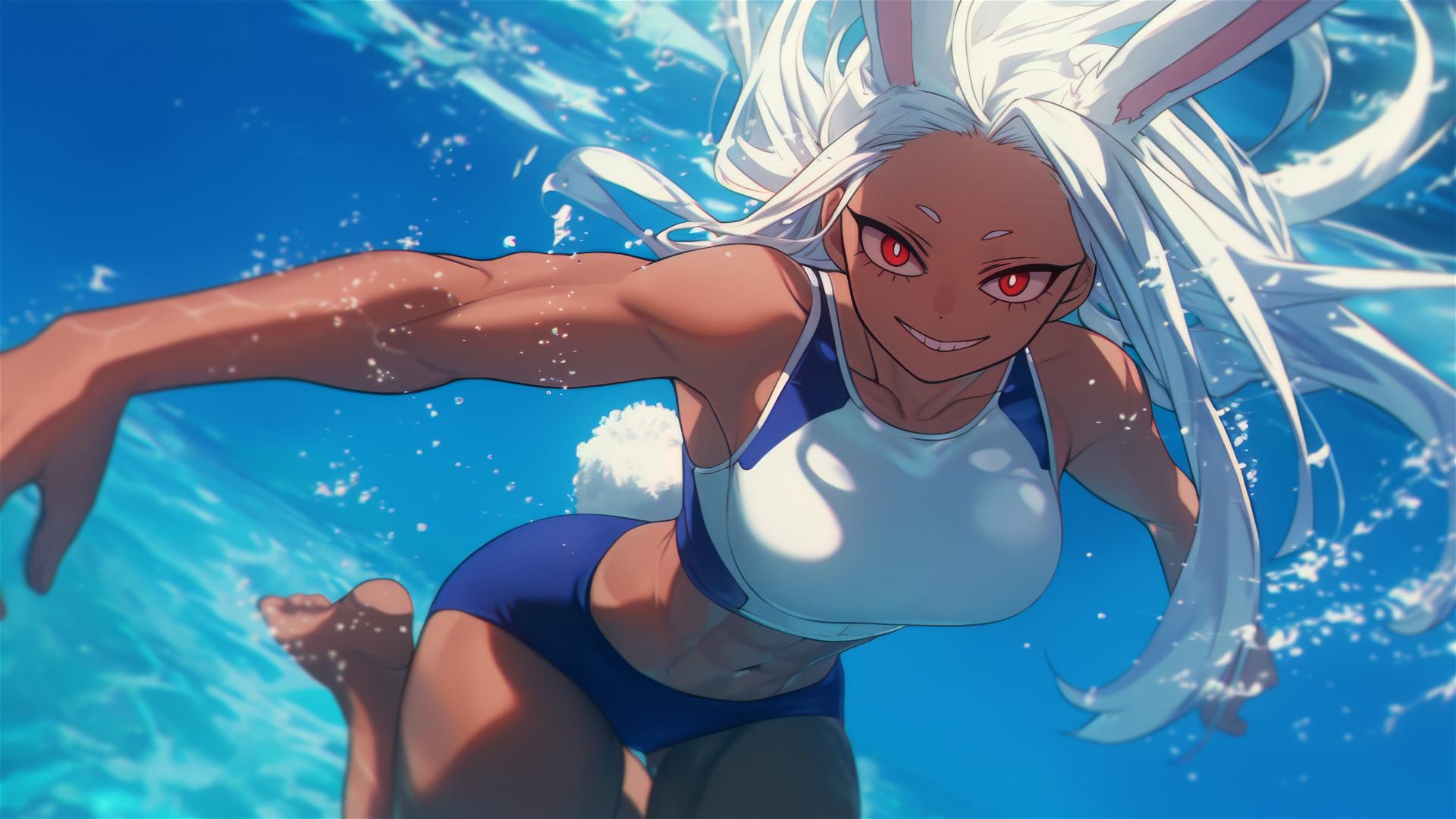 Mirko from My Hero Academia, albino rabbit features, in moonlight