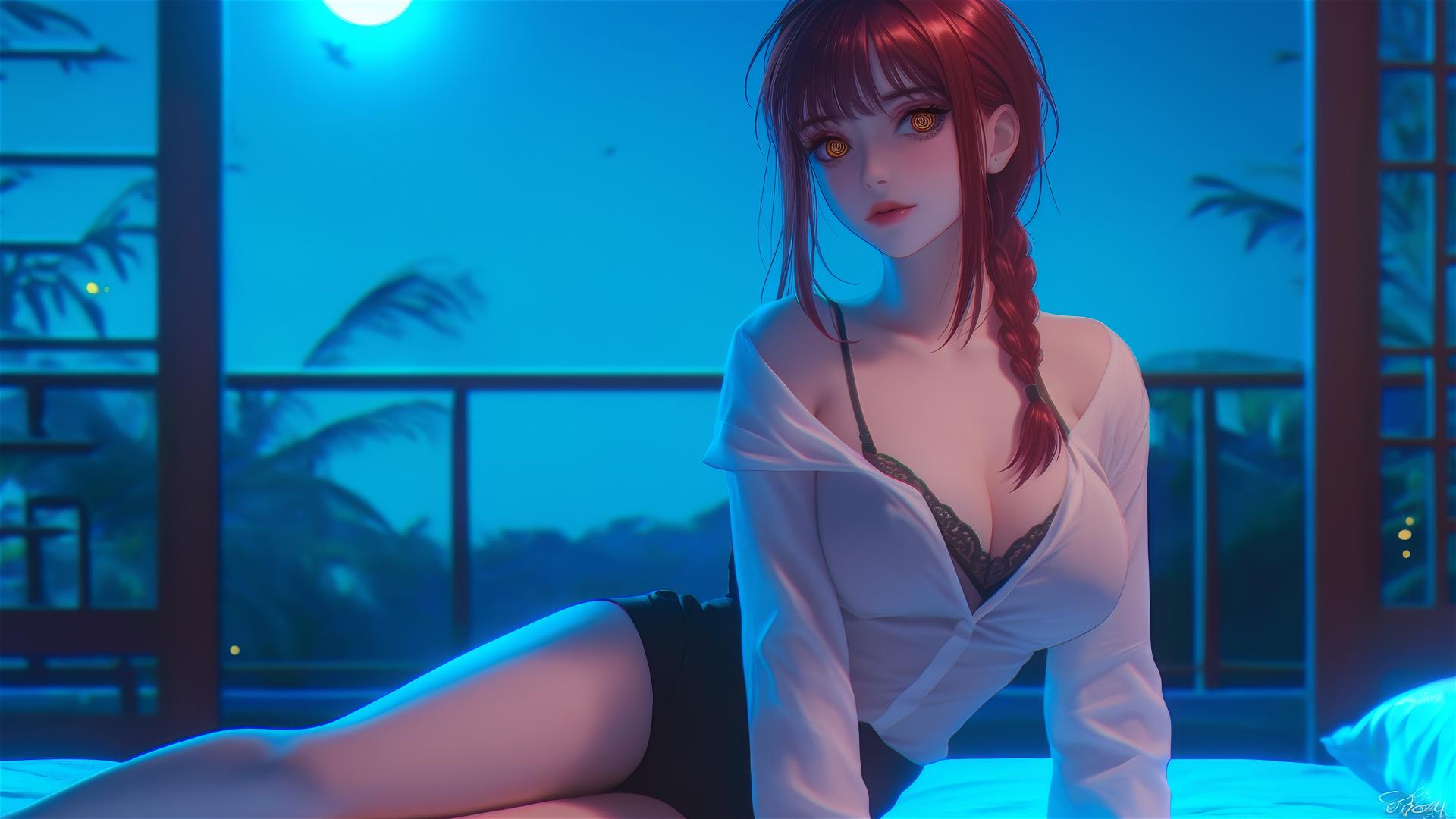 Makima in moonlit room, ambiguous stance