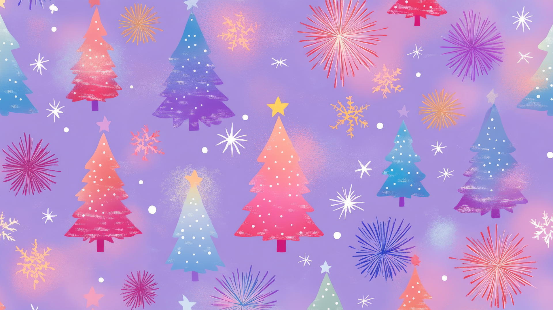 Aesthetic preppy Christmas wallpaper with fireworks and trees