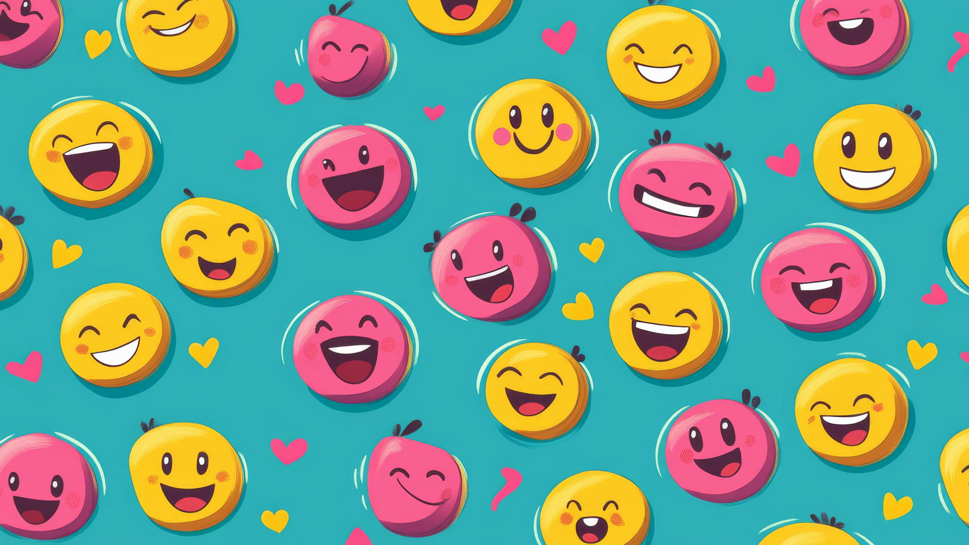 Seamless cartoon emoticons on teal background, preppy wallpaper
