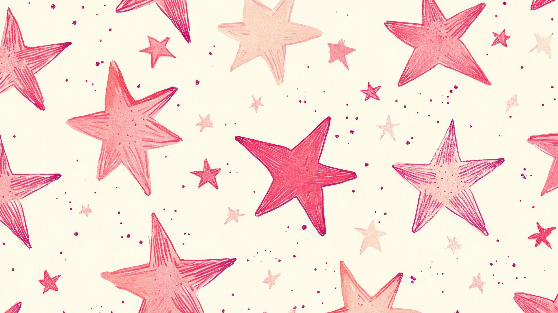 preppy wallpaper with pink stars on a cream background, hand-drawn style