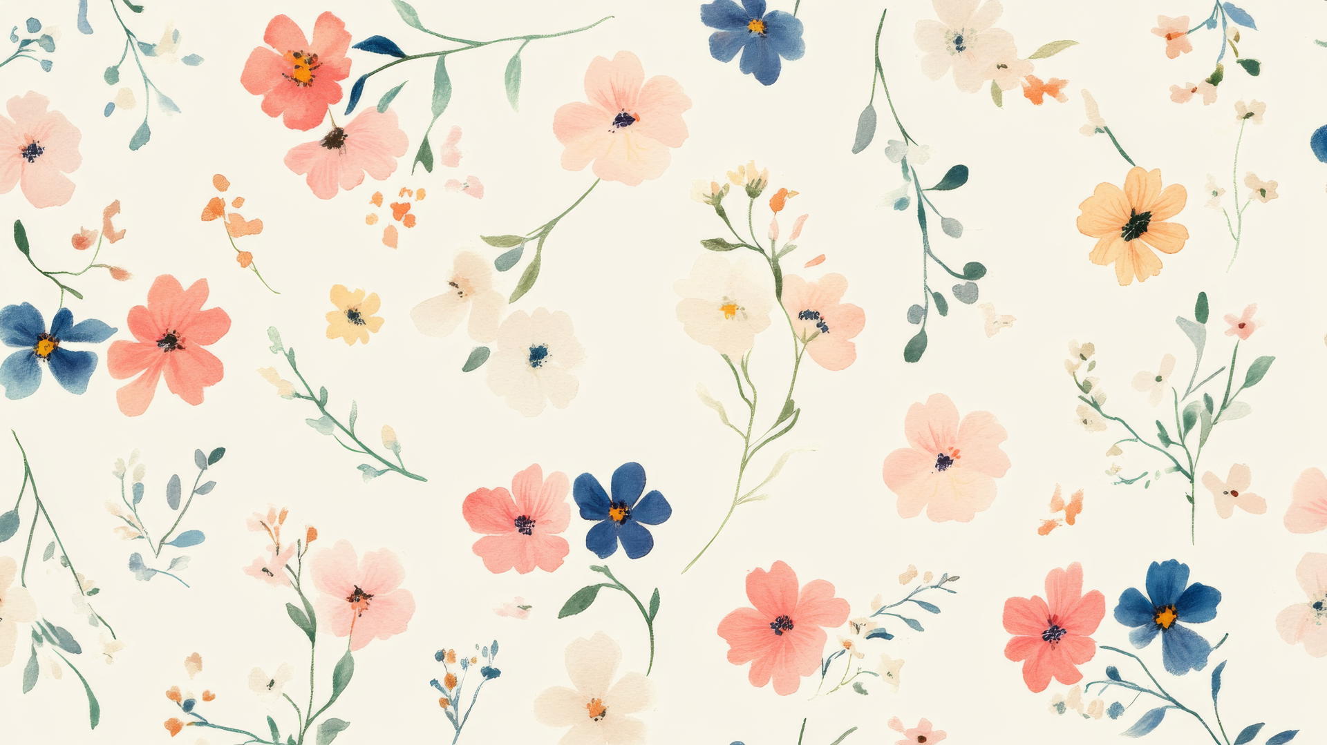 Preppy wallpaper with watercolor pastel flowers on cream background