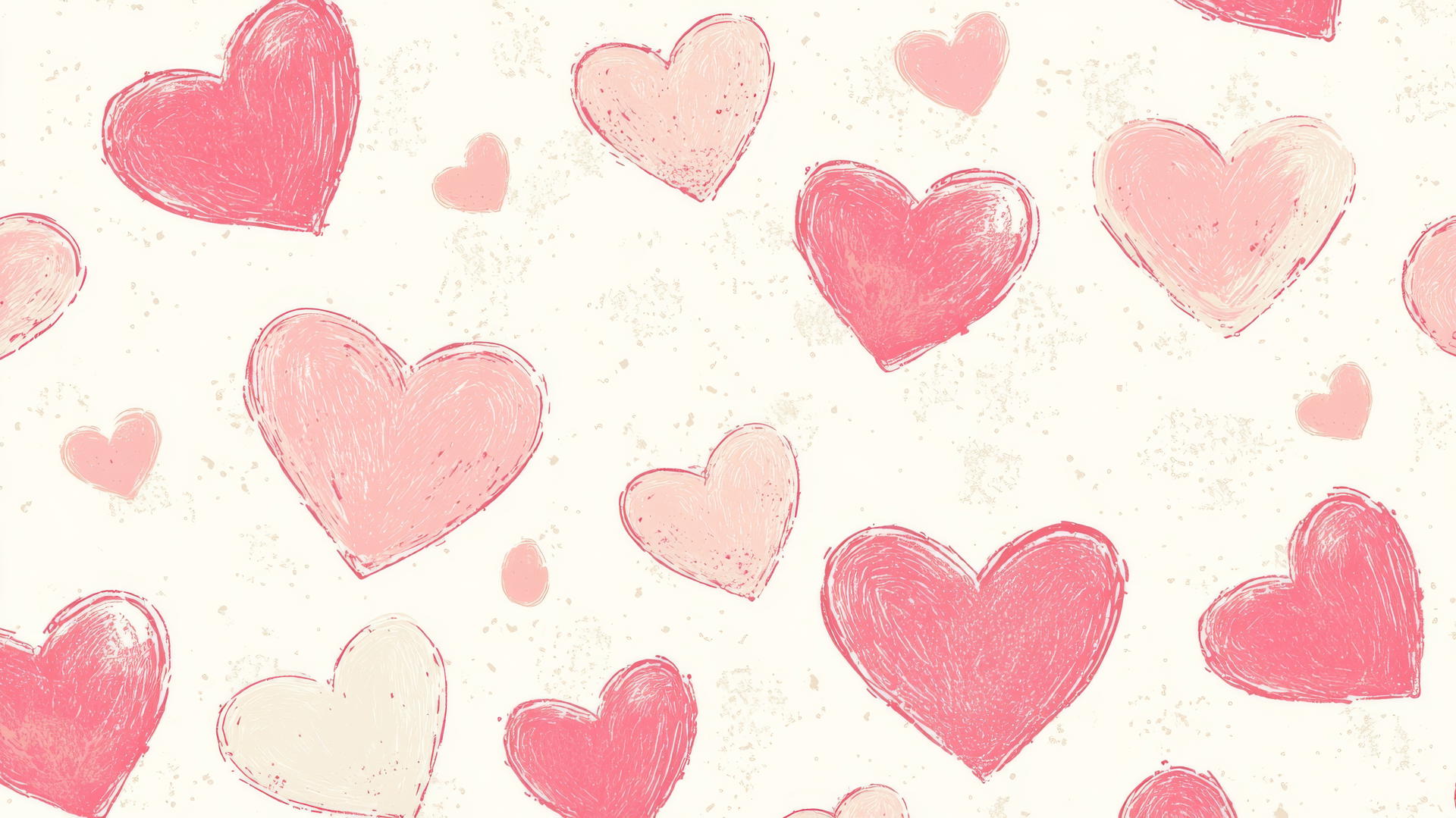 preppy wallpaper with pink hearts on a cream background in hand-drawn style