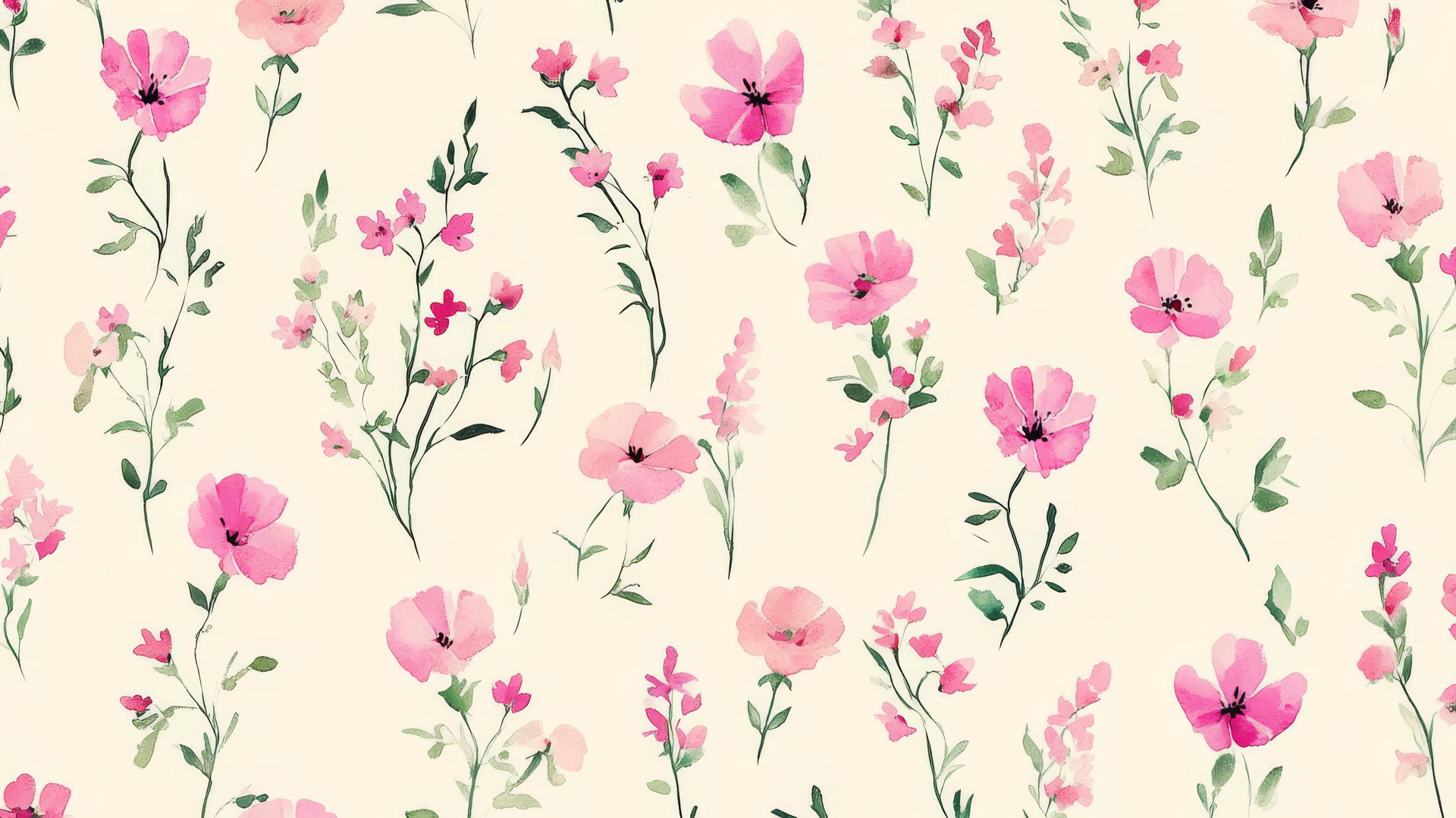 pink preppy wallpaper with small pink flowers on a cream background