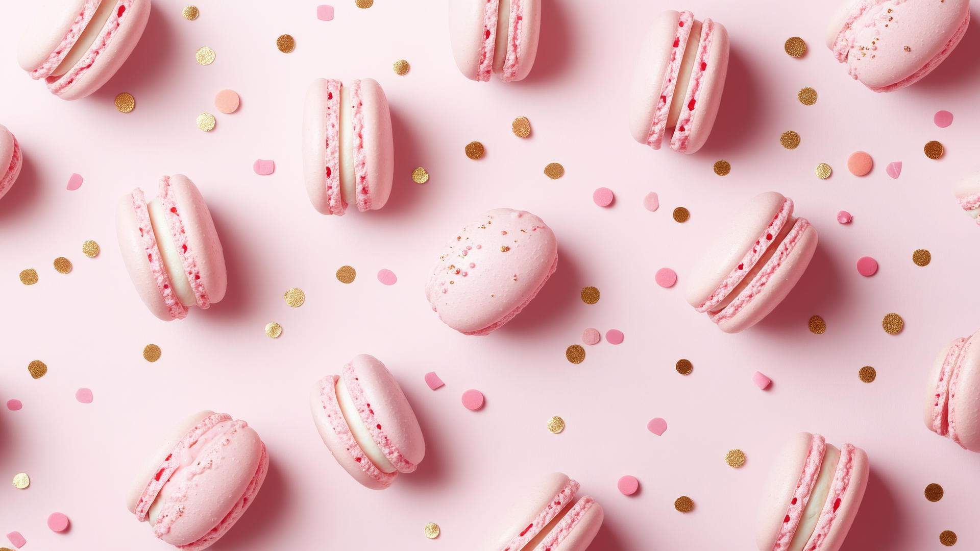 preppy wallpaper pink macarons towers with pastel confetti on light pink background